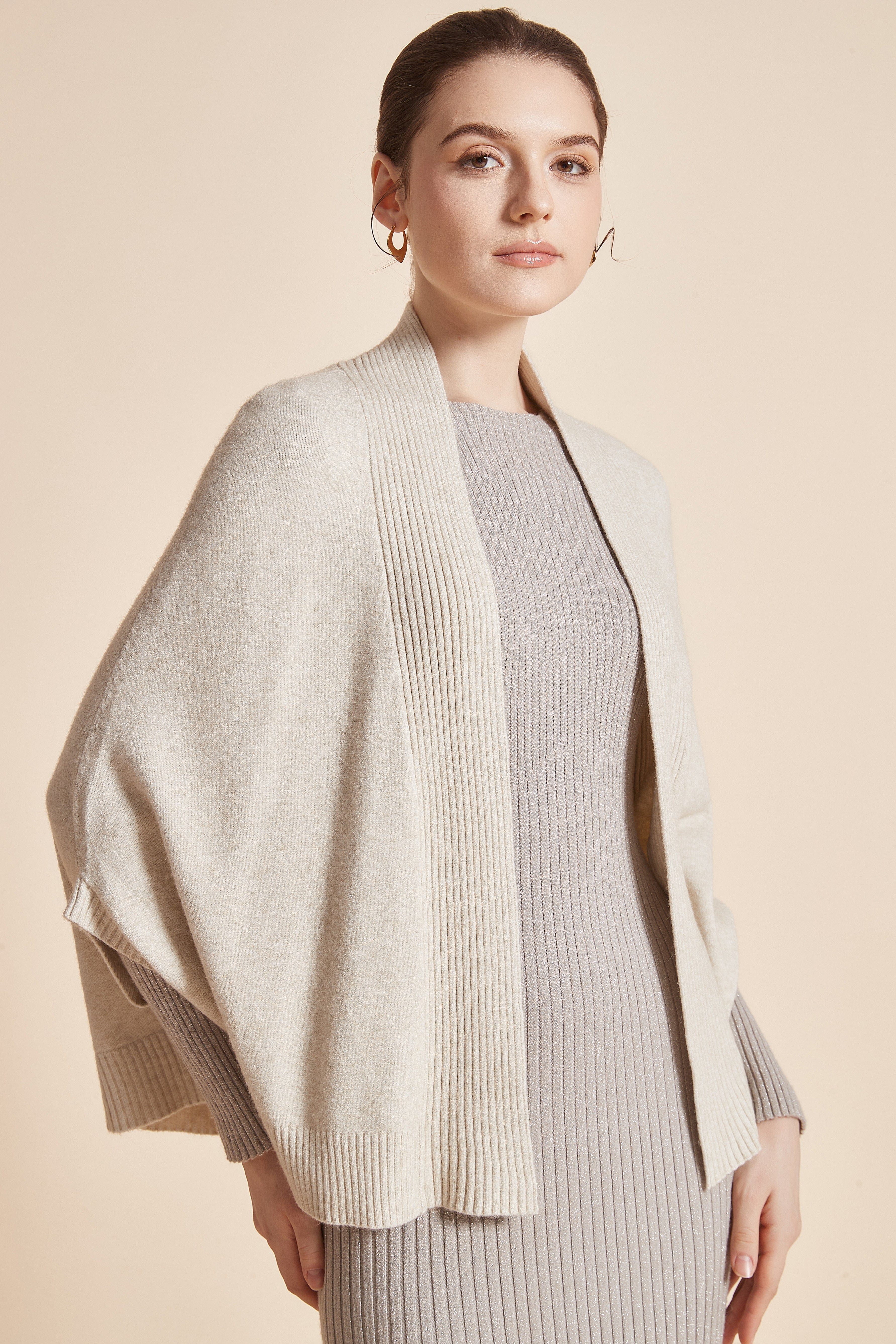 Plain Open-Front Jacket With 3/4 Sleeves