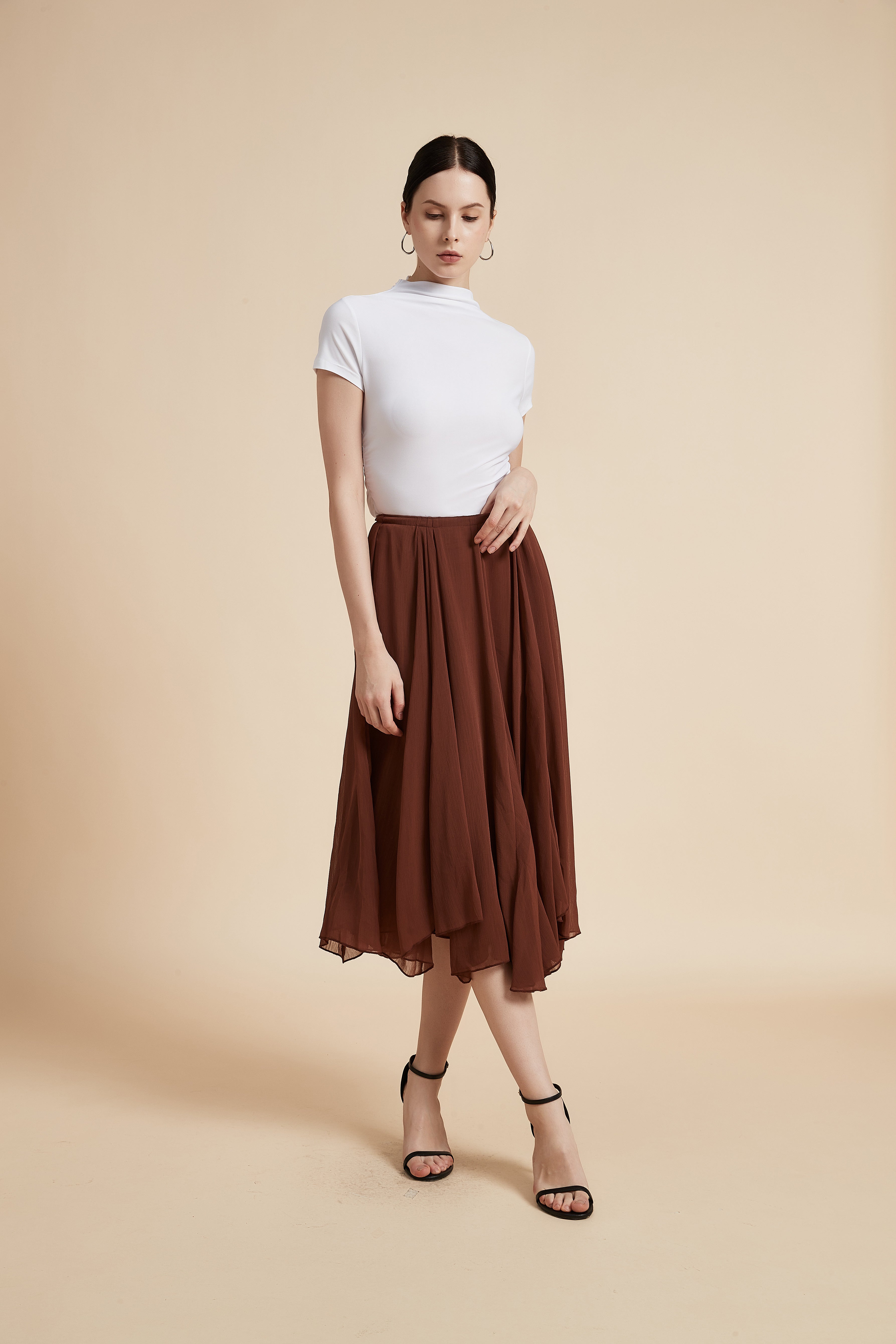 Ruffled Solid Midi Skirt