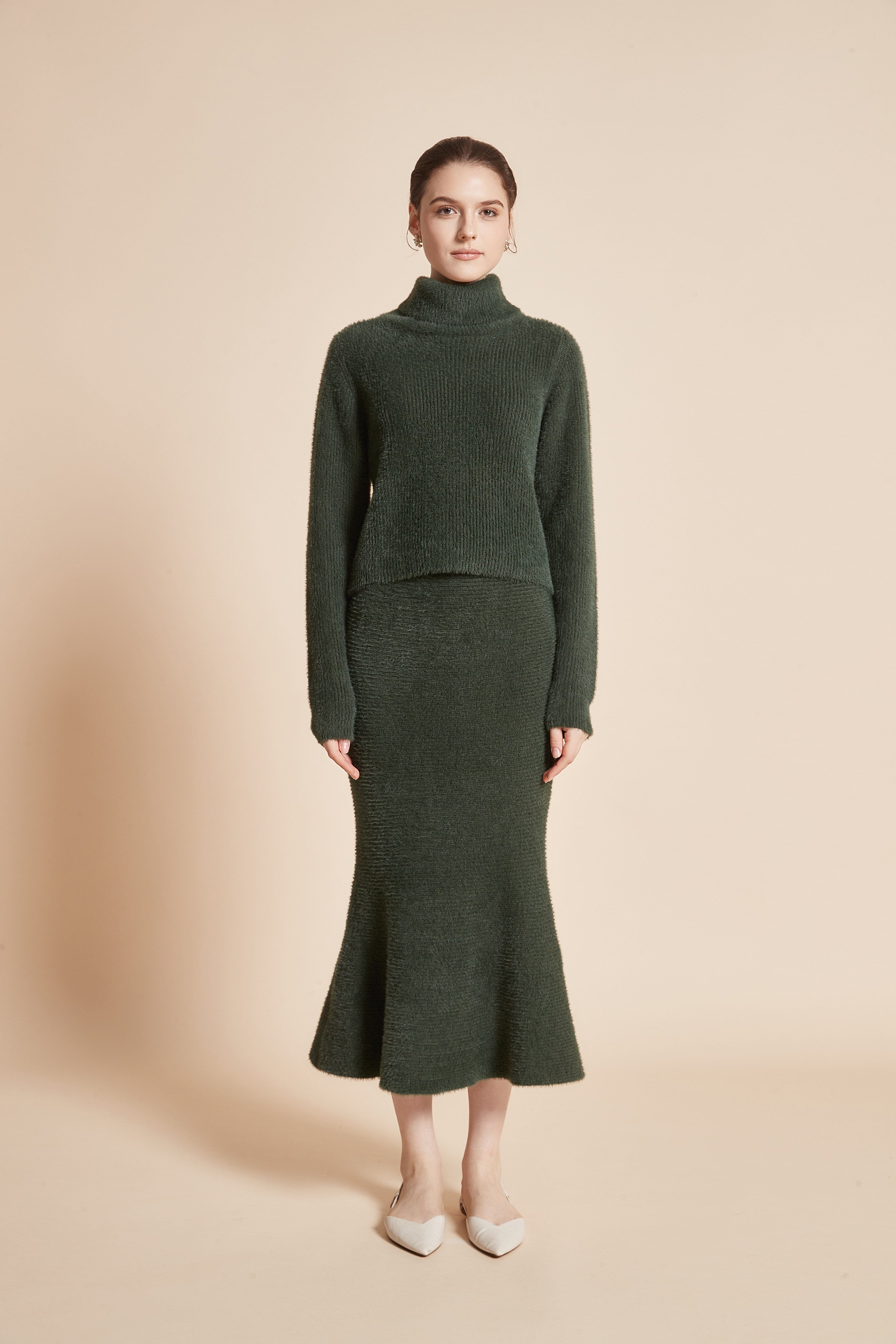 Plain Winter Blouse With Long Sleeves And High Neck