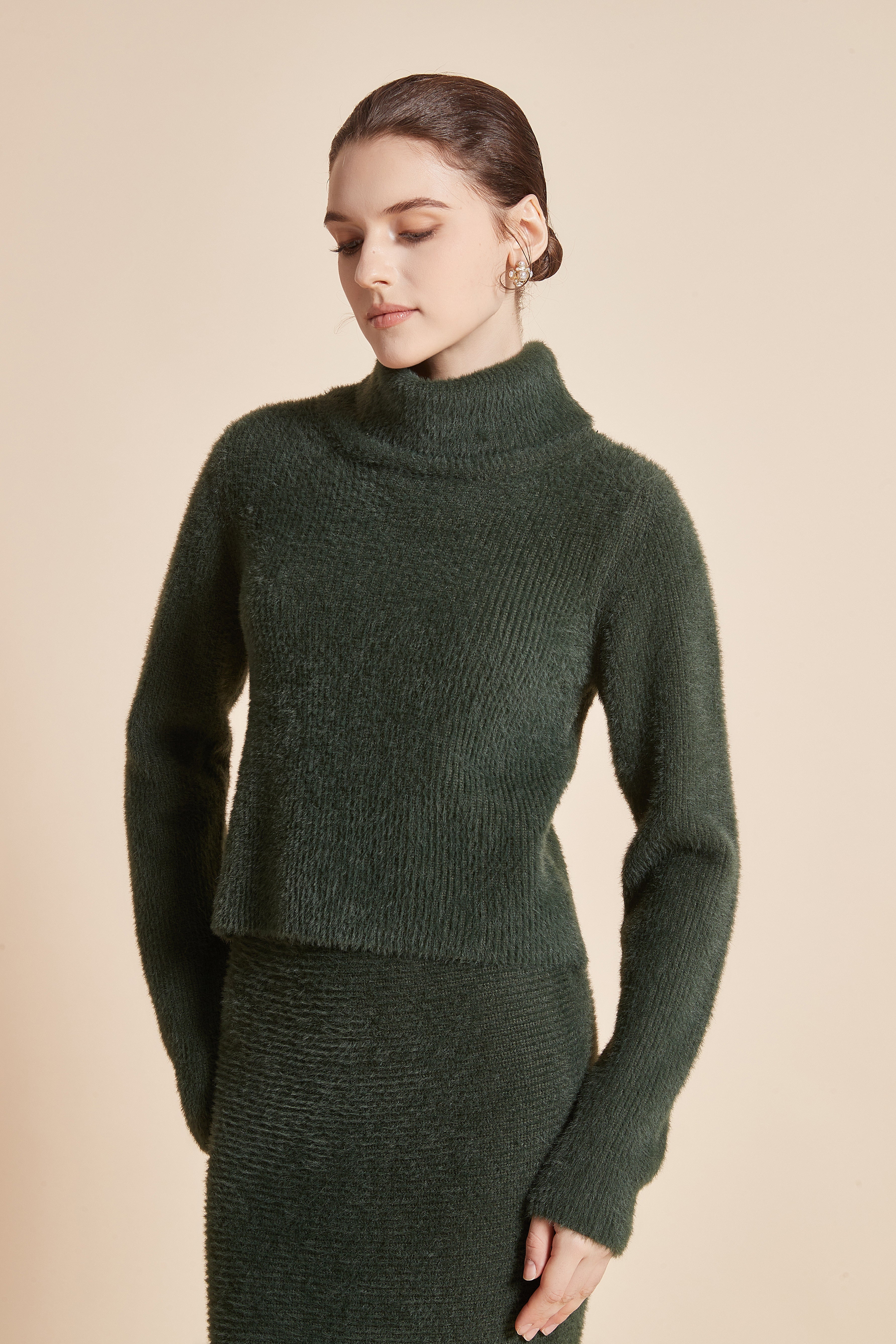 Yola Plain Winter Blouse with Long Sleeves and High Neck