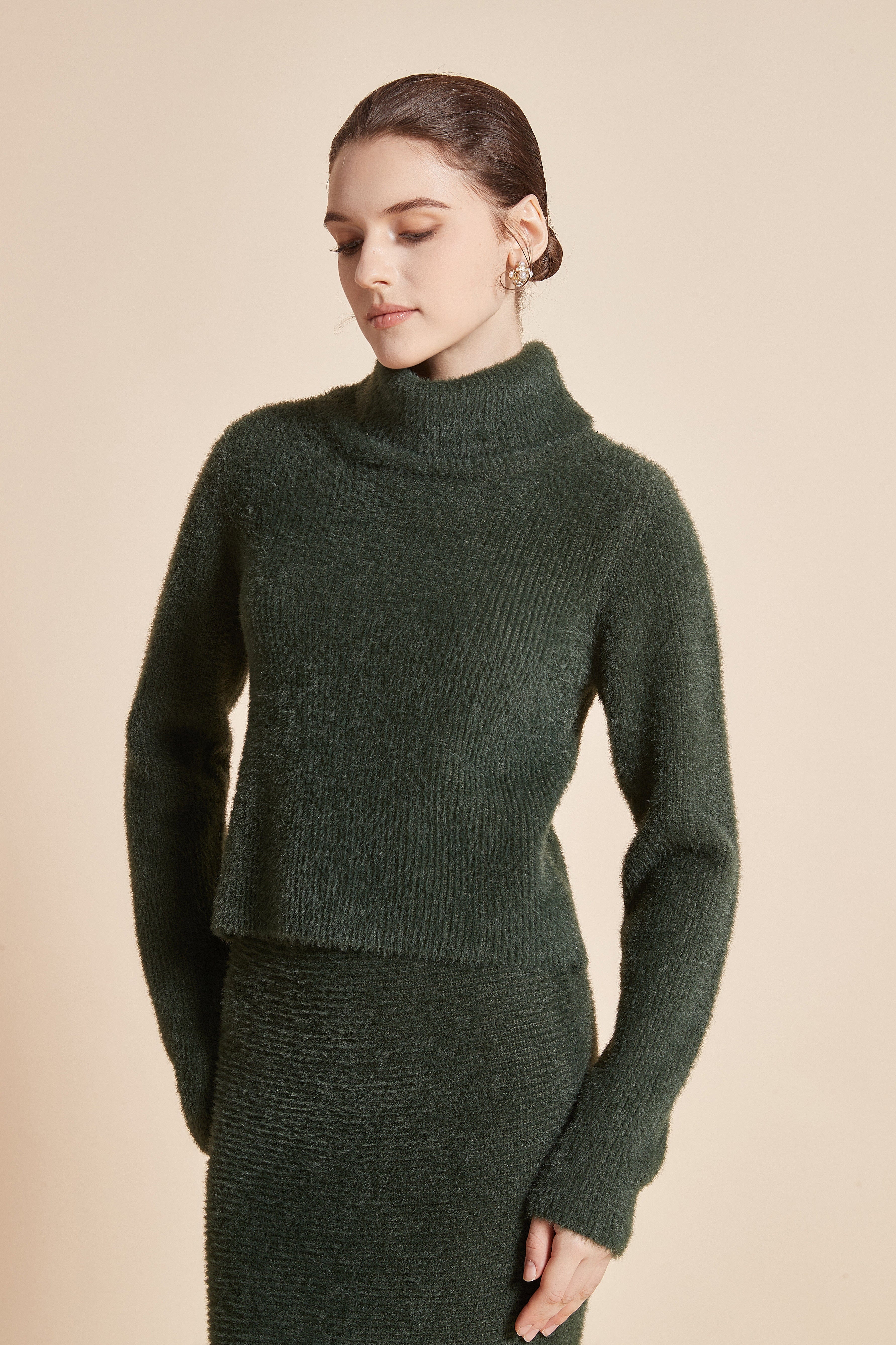 Plain Winter Blouse With Long Sleeves And High Neck