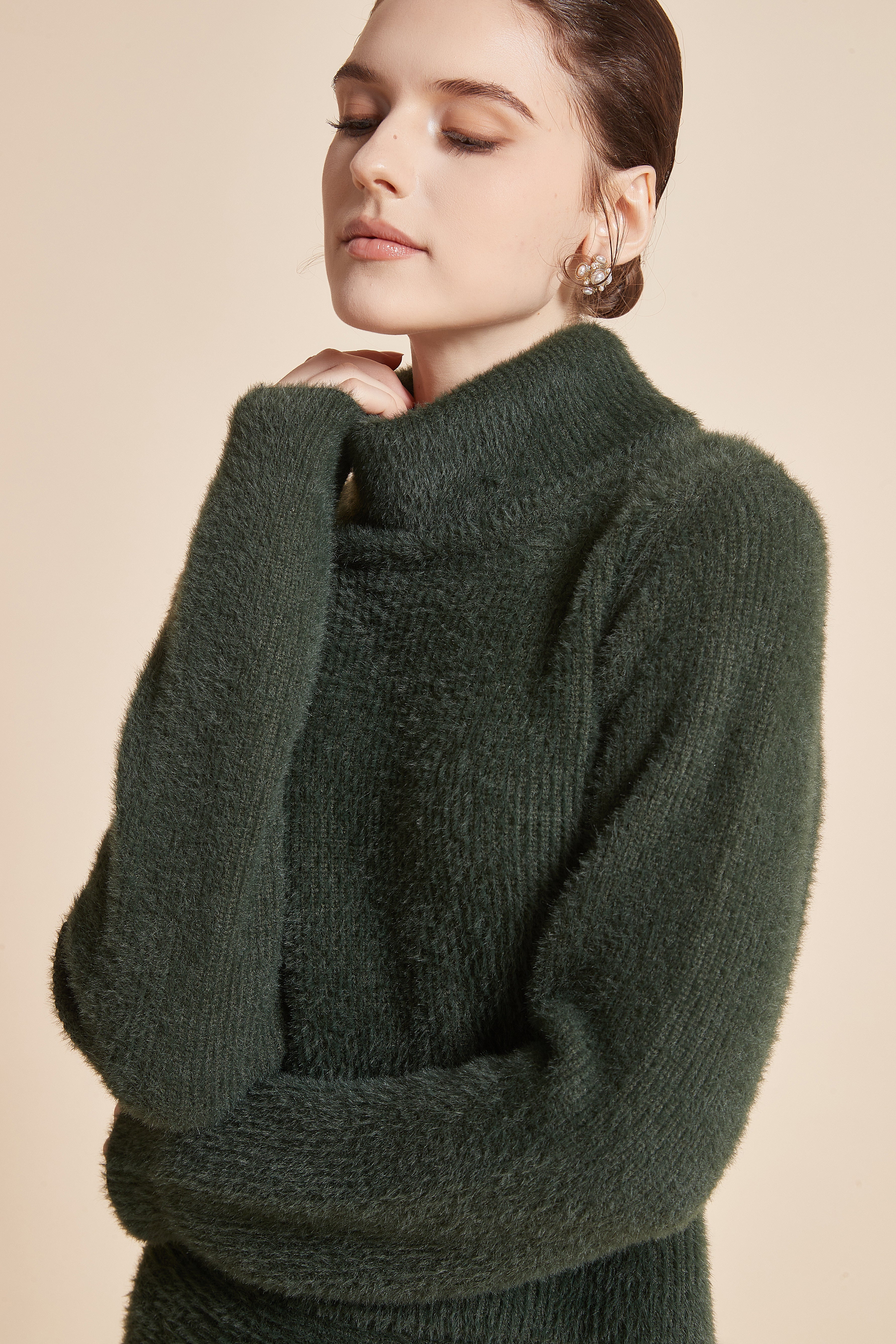 Yola Plain Winter Blouse with Long Sleeves and High Neck