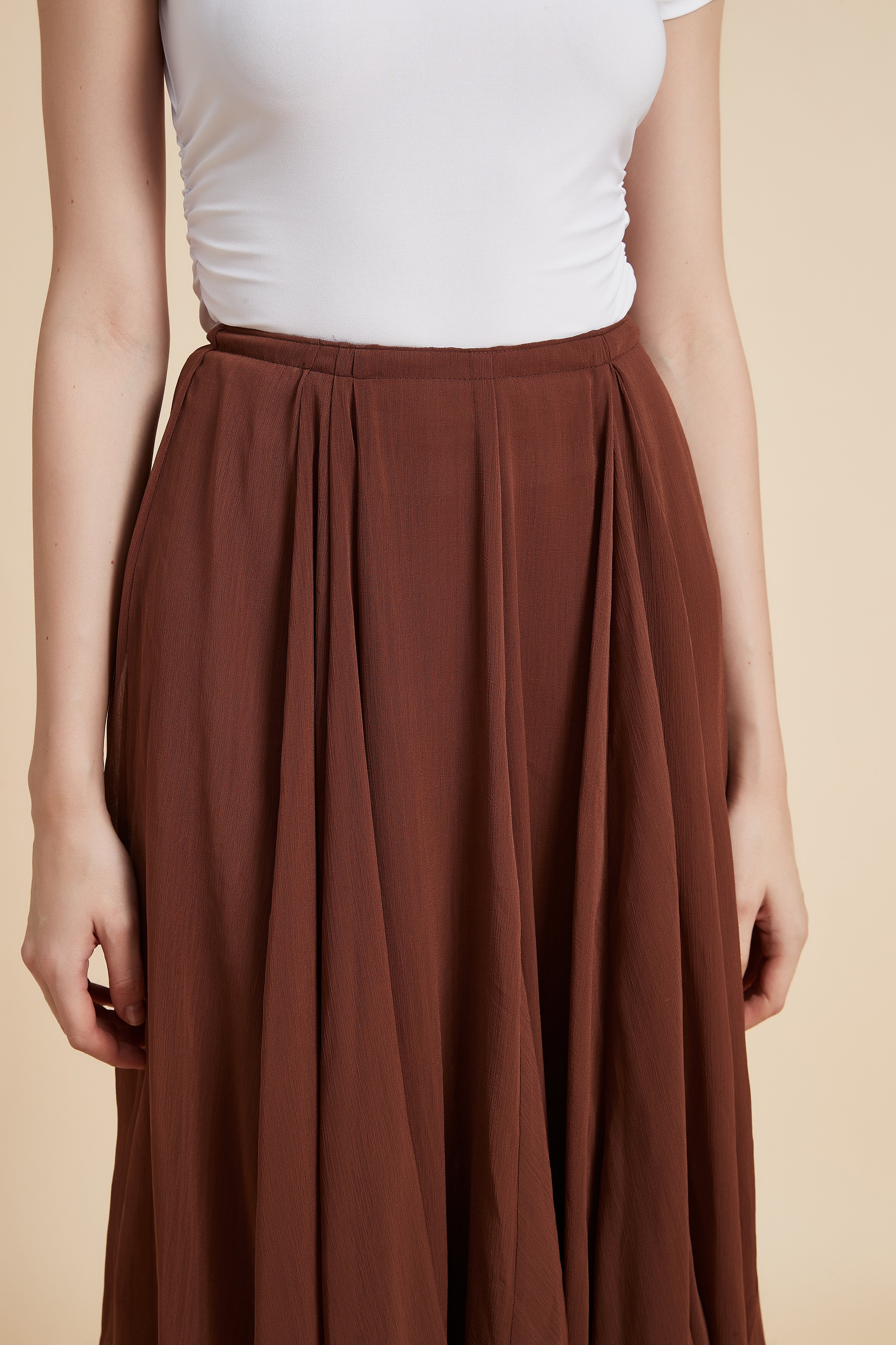 Ruffled Solid Midi Skirt