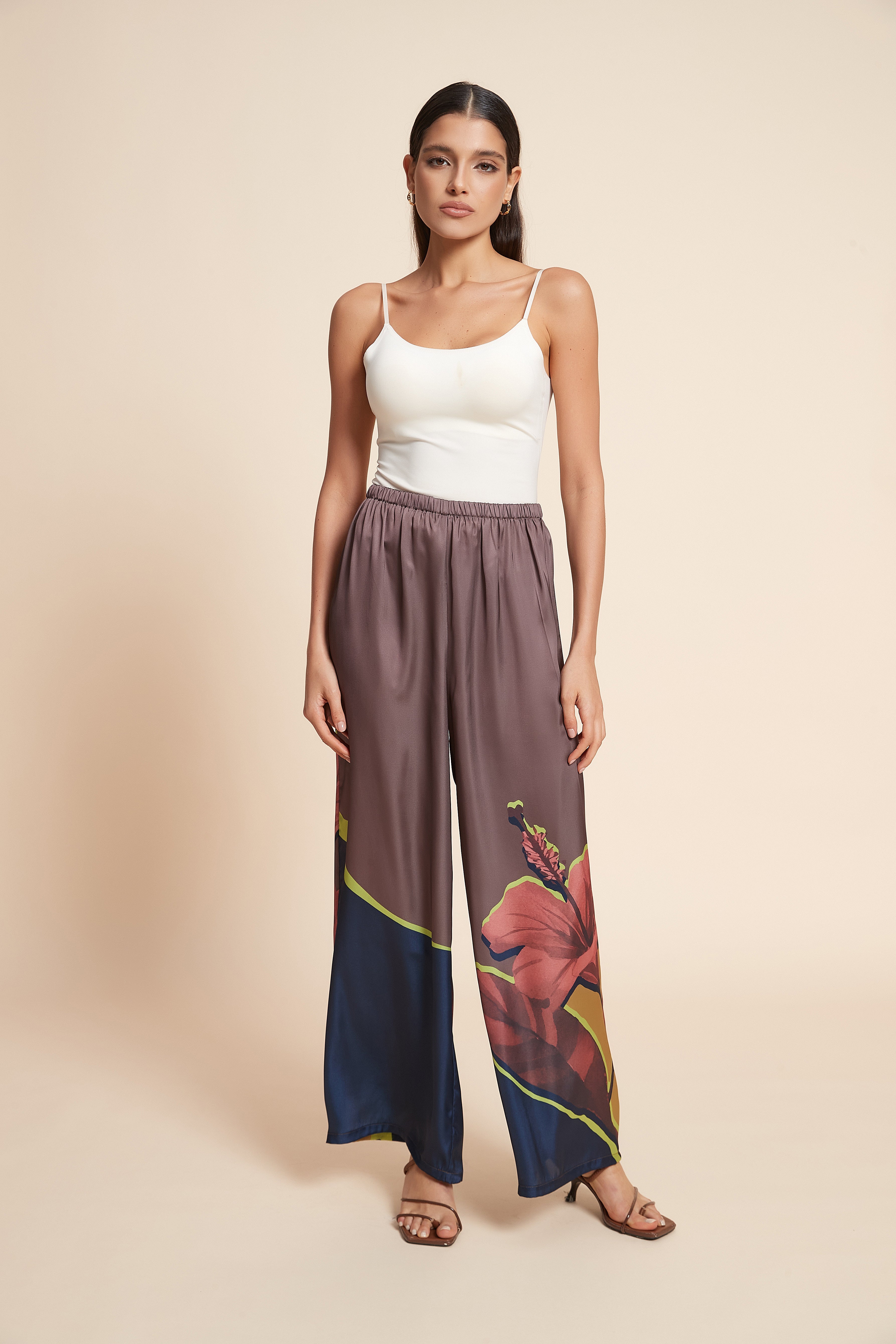 Wide-Leg Patterned Trousers