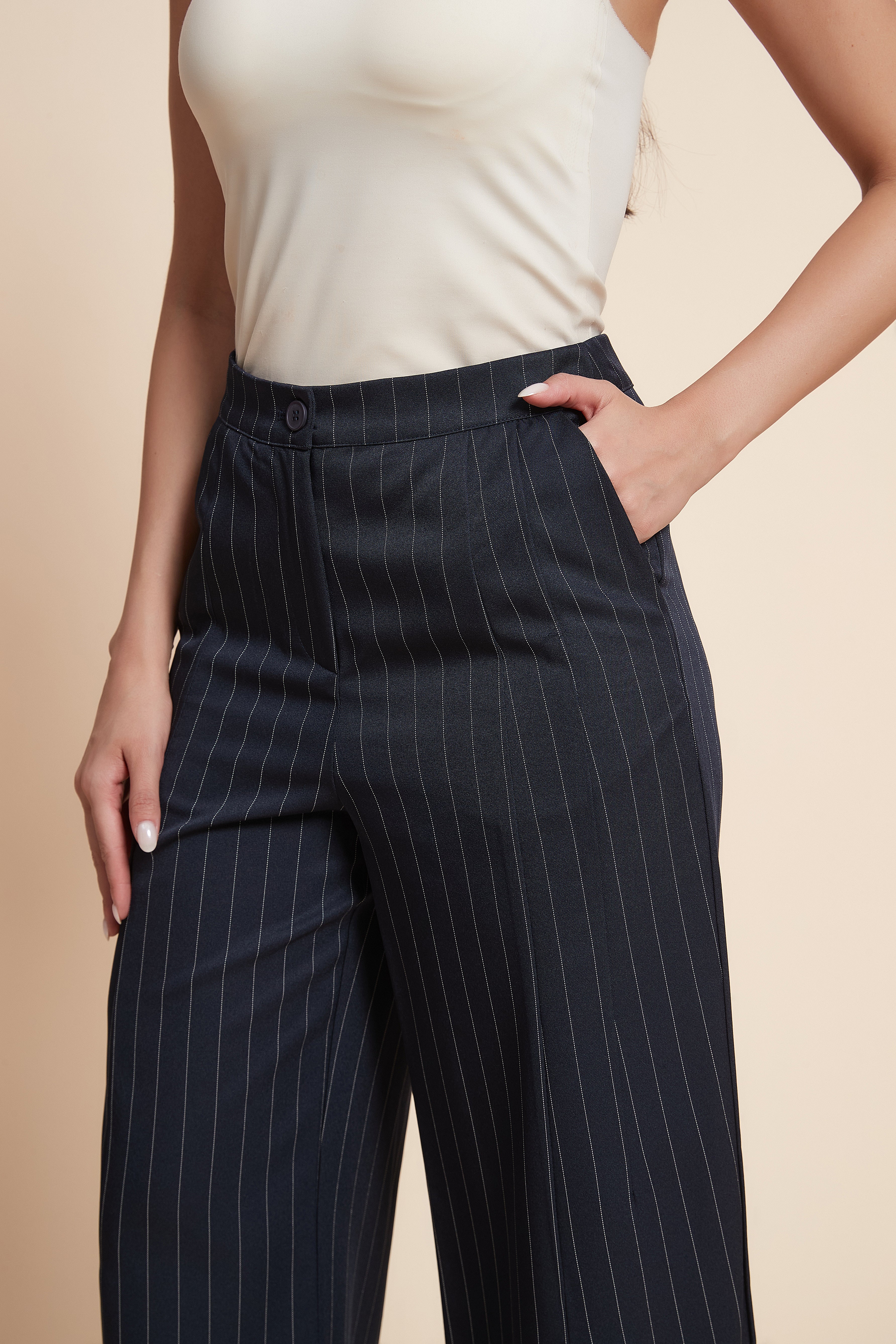 Cropped striped wide-leg pants