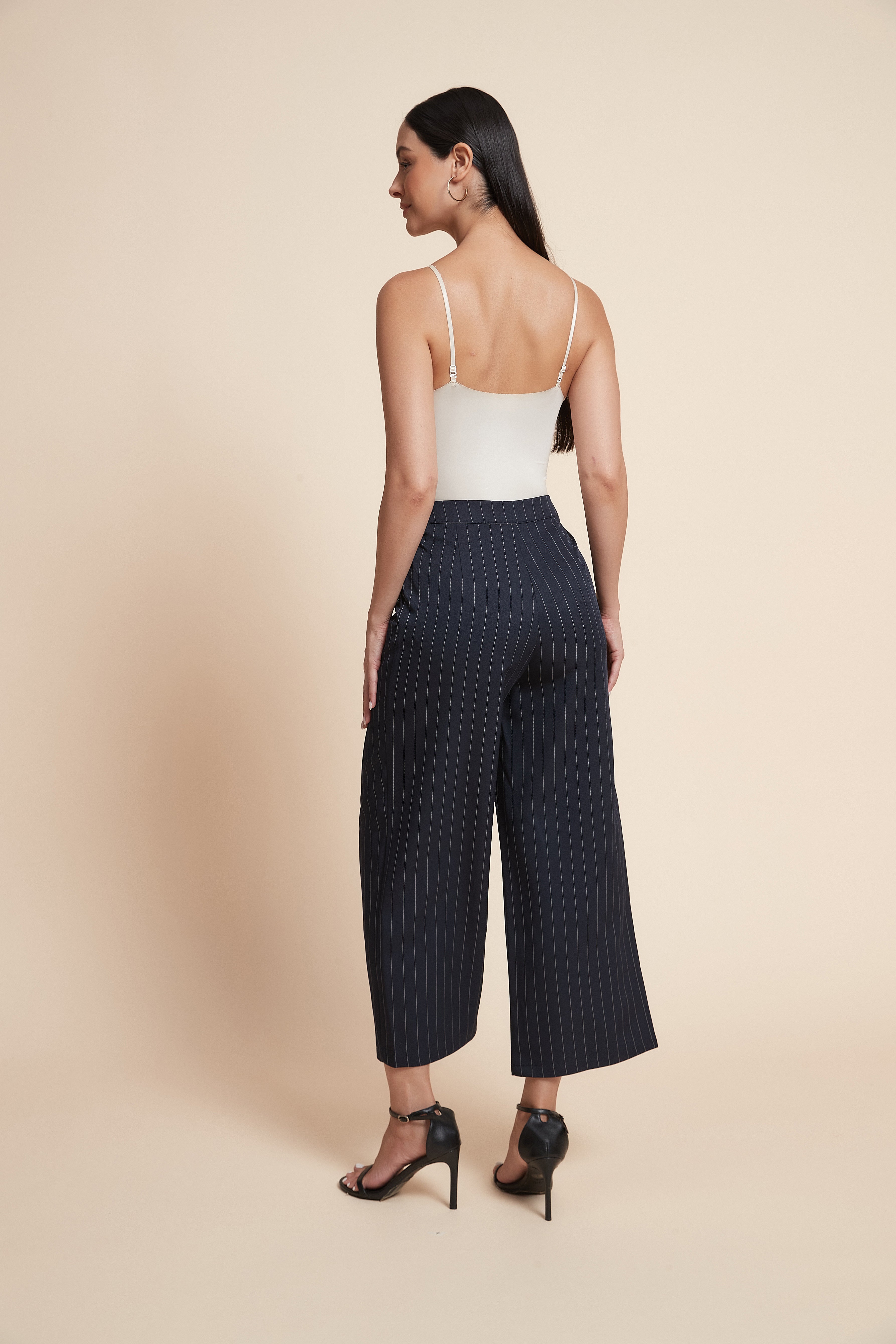 Cropped striped wide-leg pants