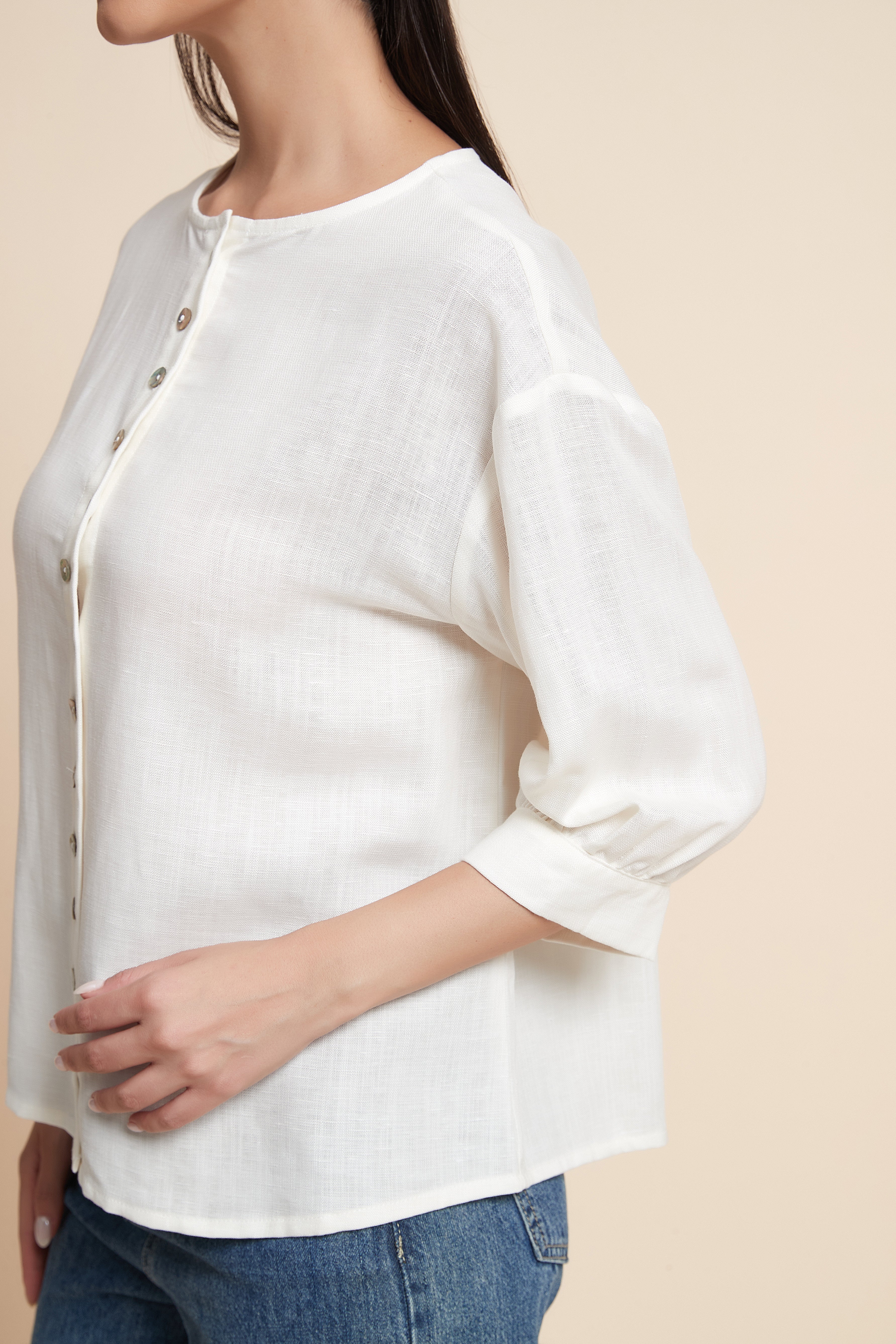 3/4 Sleeve Button-Front Blouse