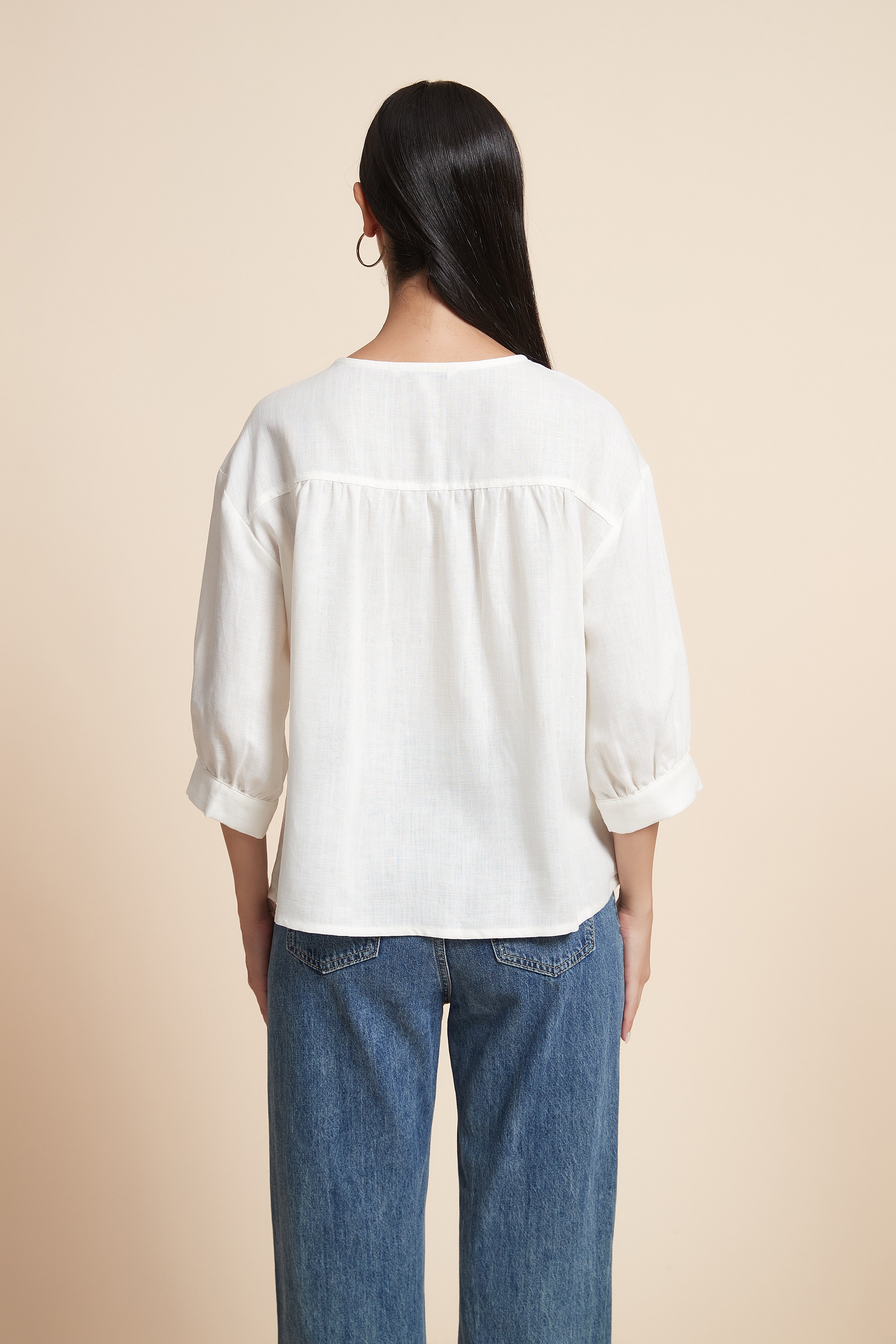 3/4 Sleeve Button-Front Blouse