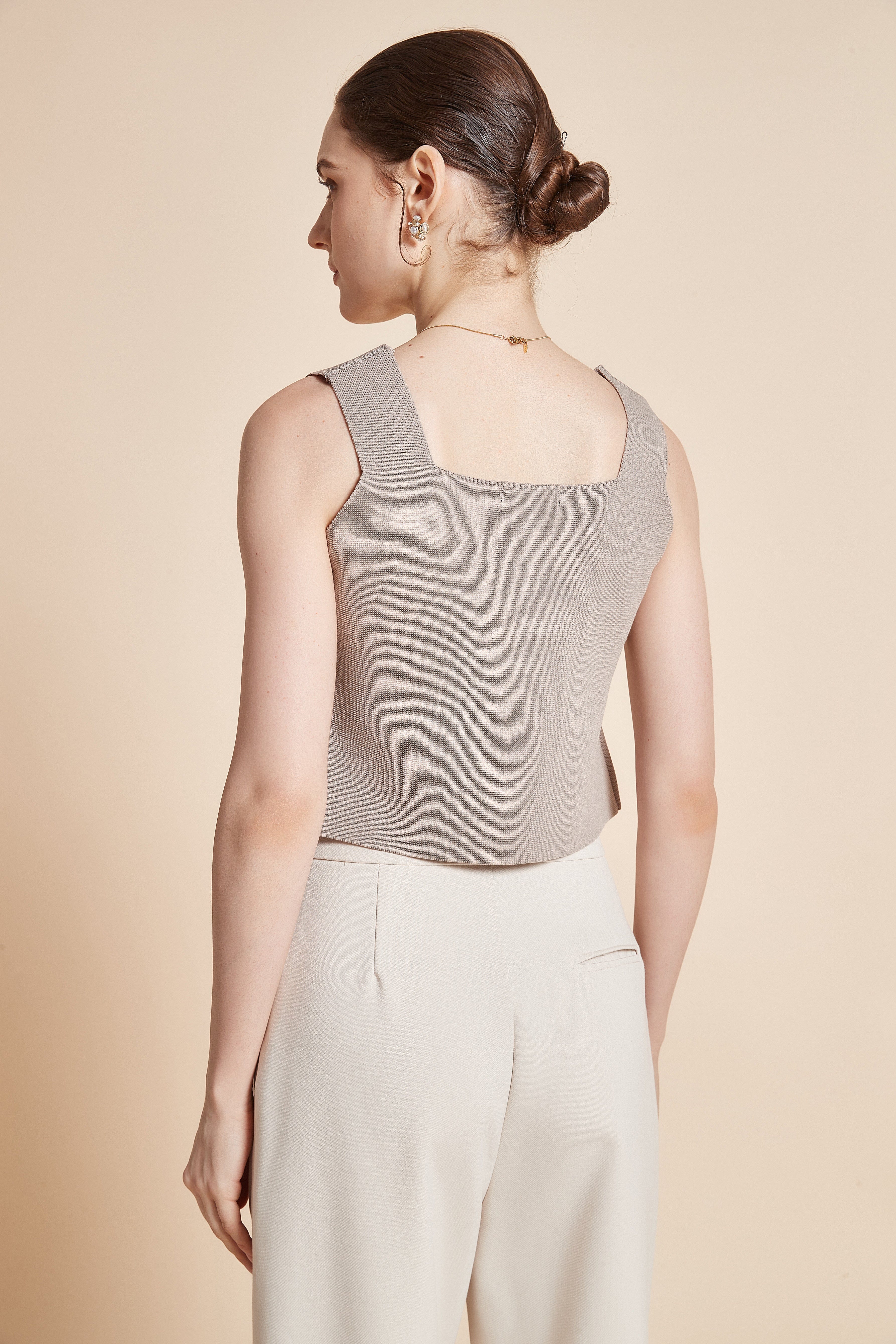Plain Sleeveless Blouse With Front Buttons