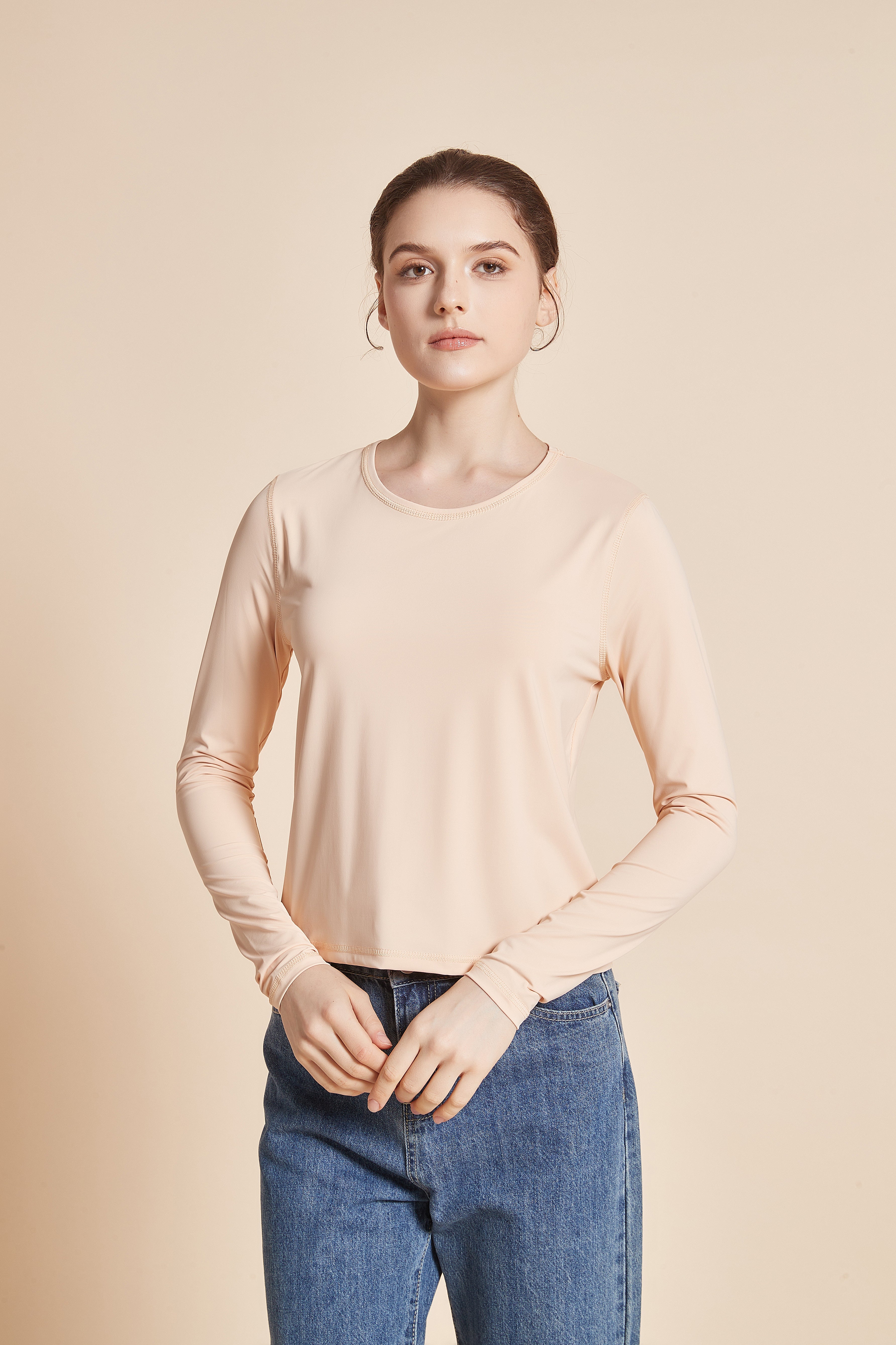 Yola Plain Long-Sleeve T-shirt with Round Neck