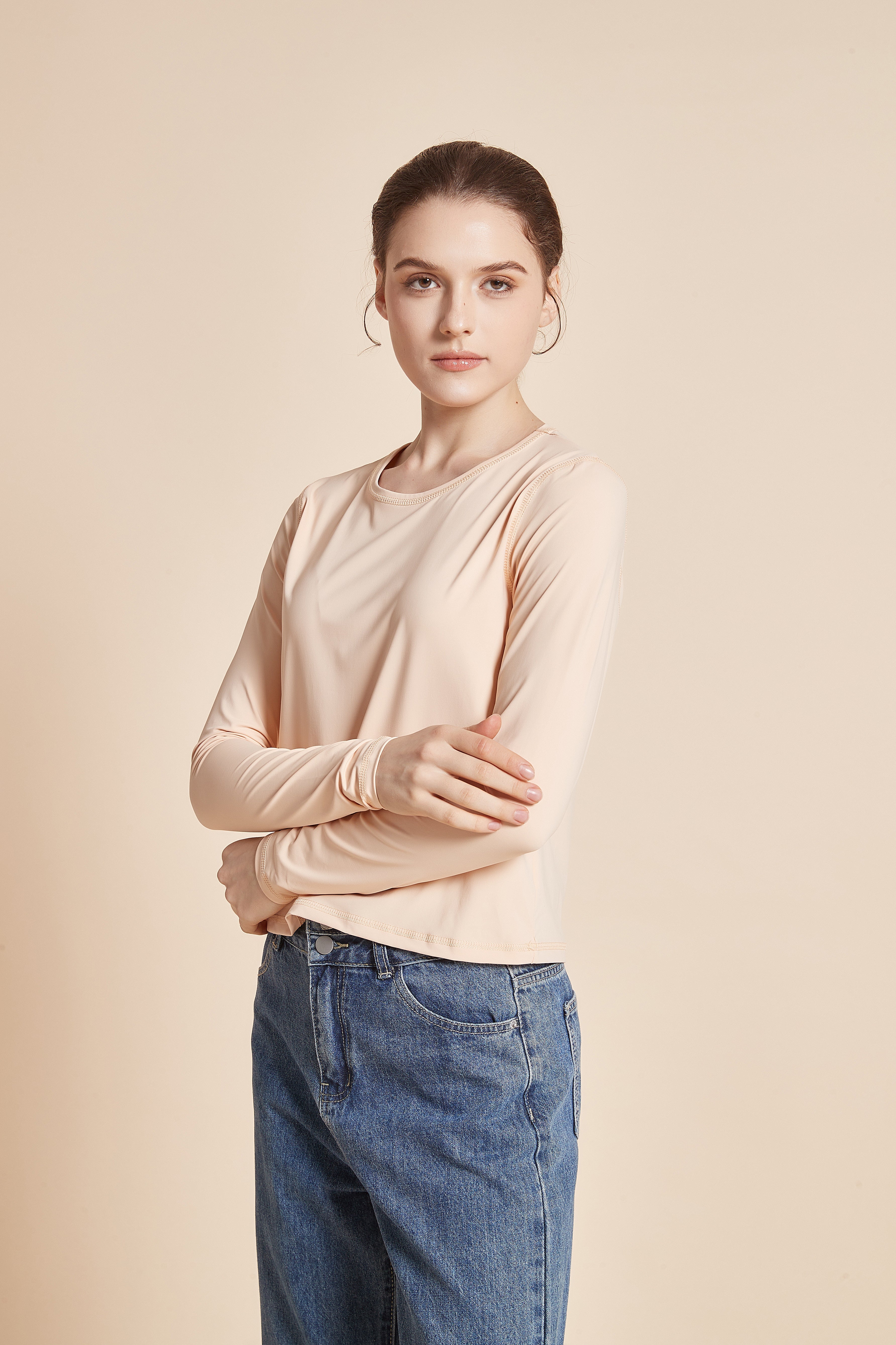 Yola Plain Long-Sleeve T-shirt with Round Neck