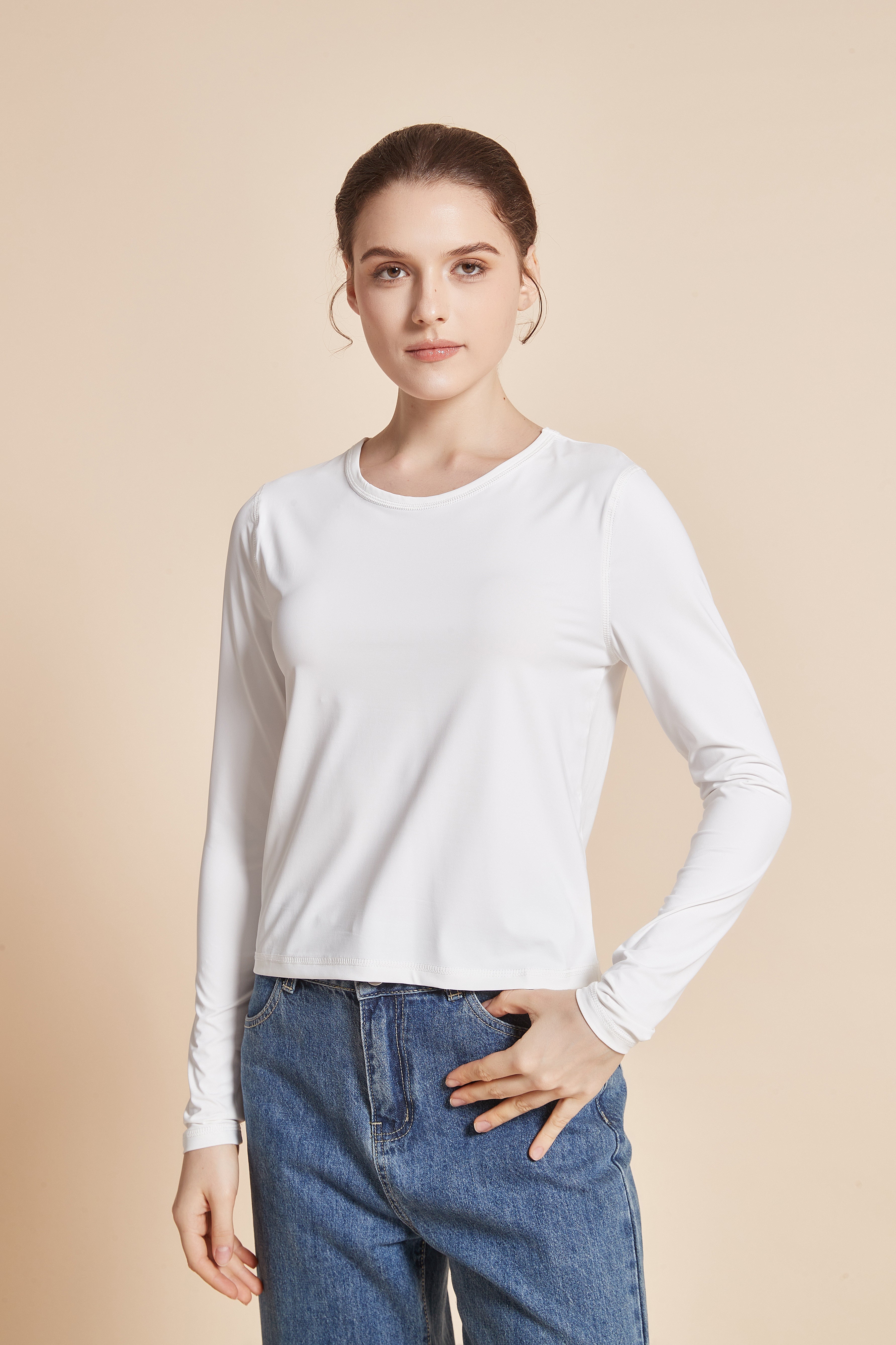 Yola Plain Long-Sleeve T-shirt with Round Neck