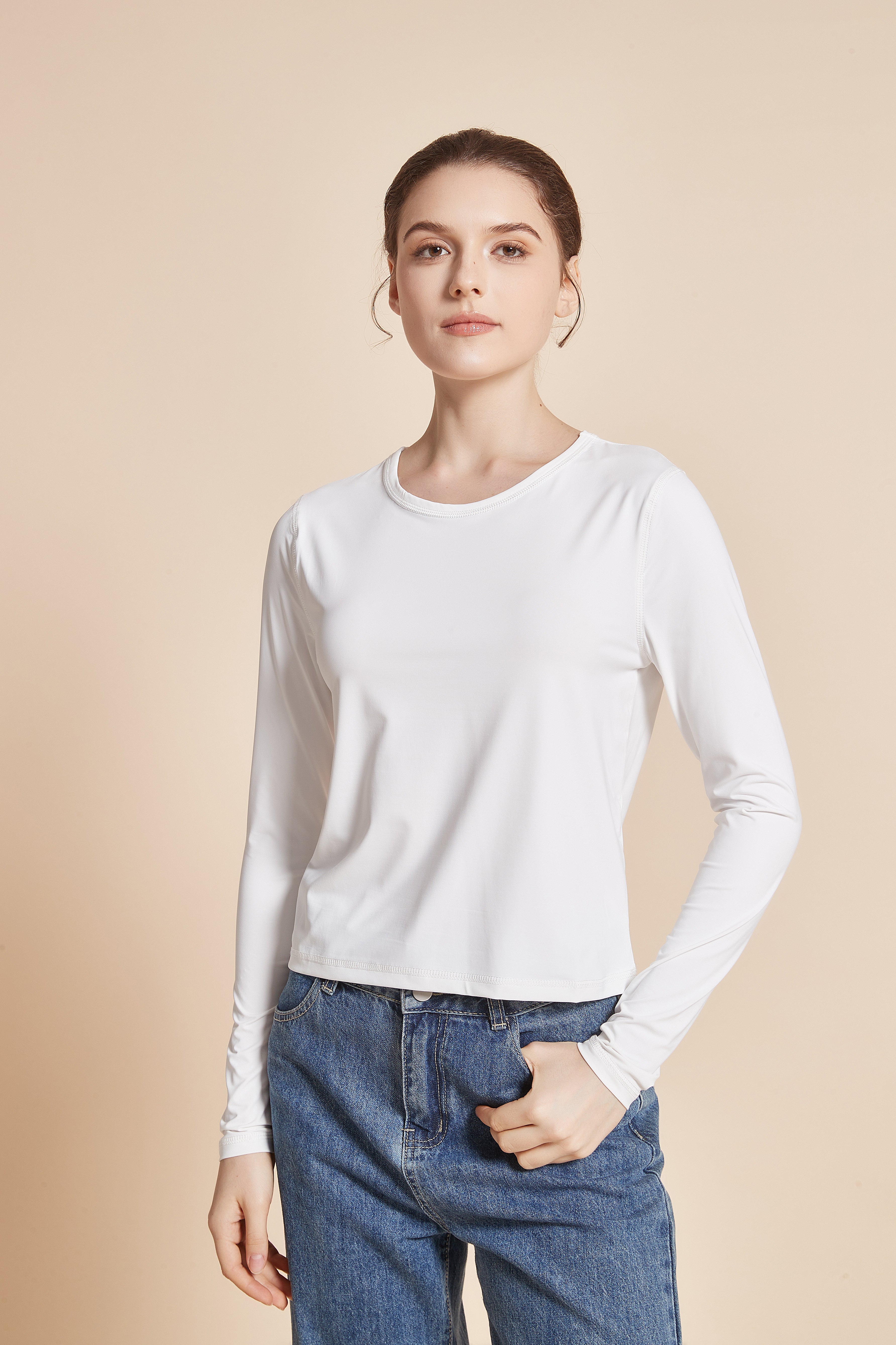 Yola Plain Long-Sleeve T-shirt with Round Neck