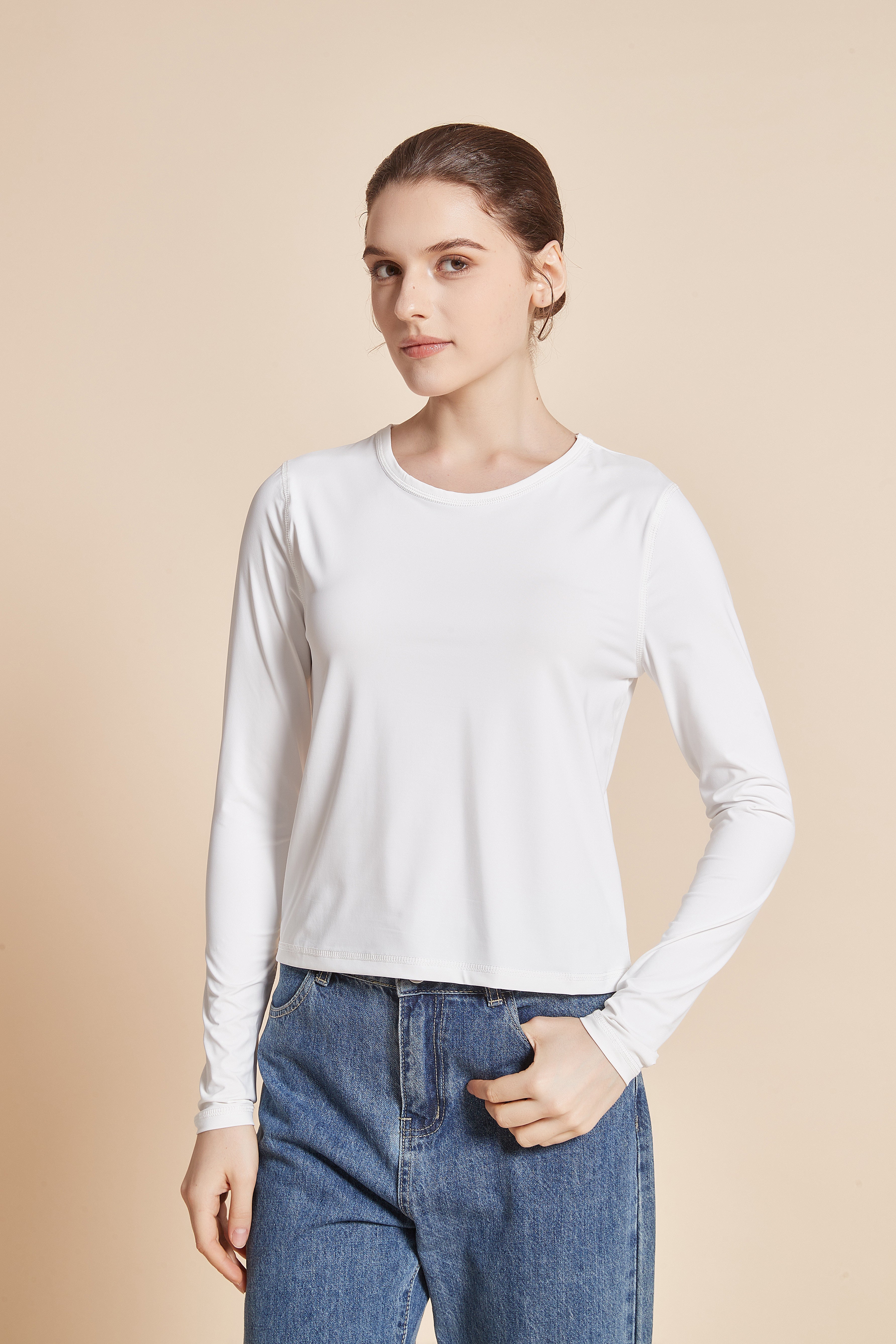Yola Plain Long-Sleeve T-shirt with Round Neck