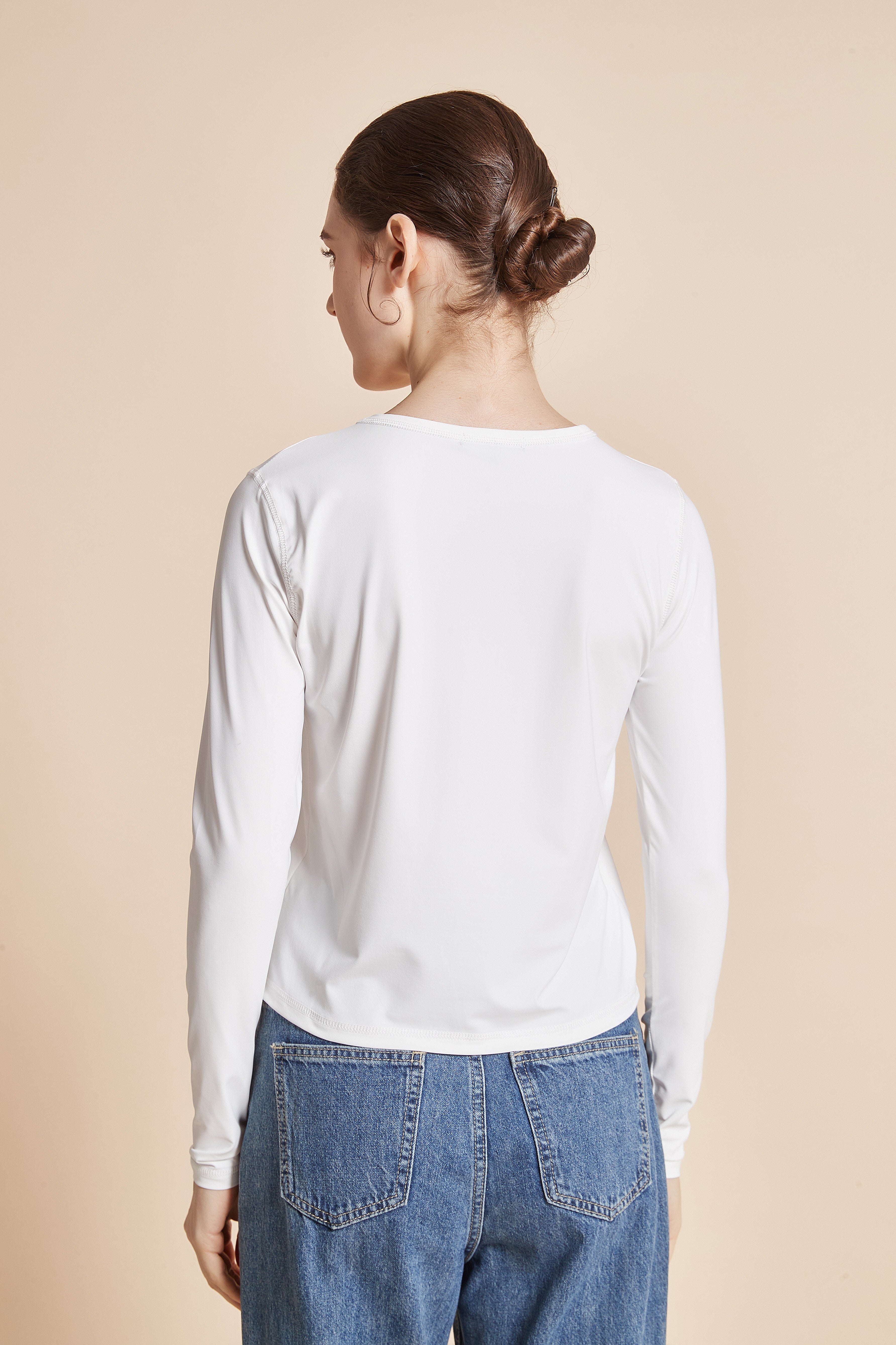 Yola Plain Long-Sleeve T-shirt with Round Neck
