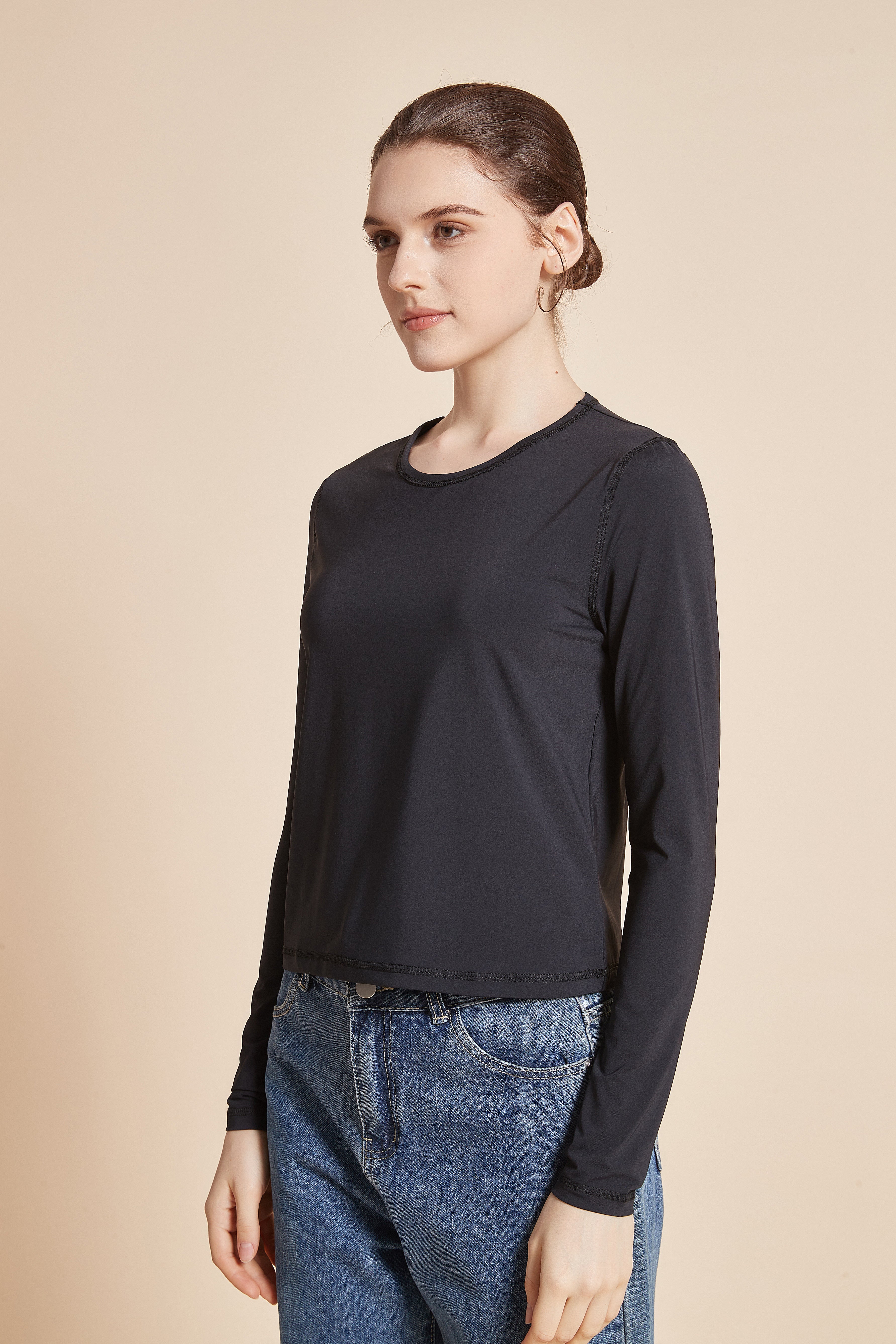 Yola Plain Long-Sleeve T-shirt with Round Neck