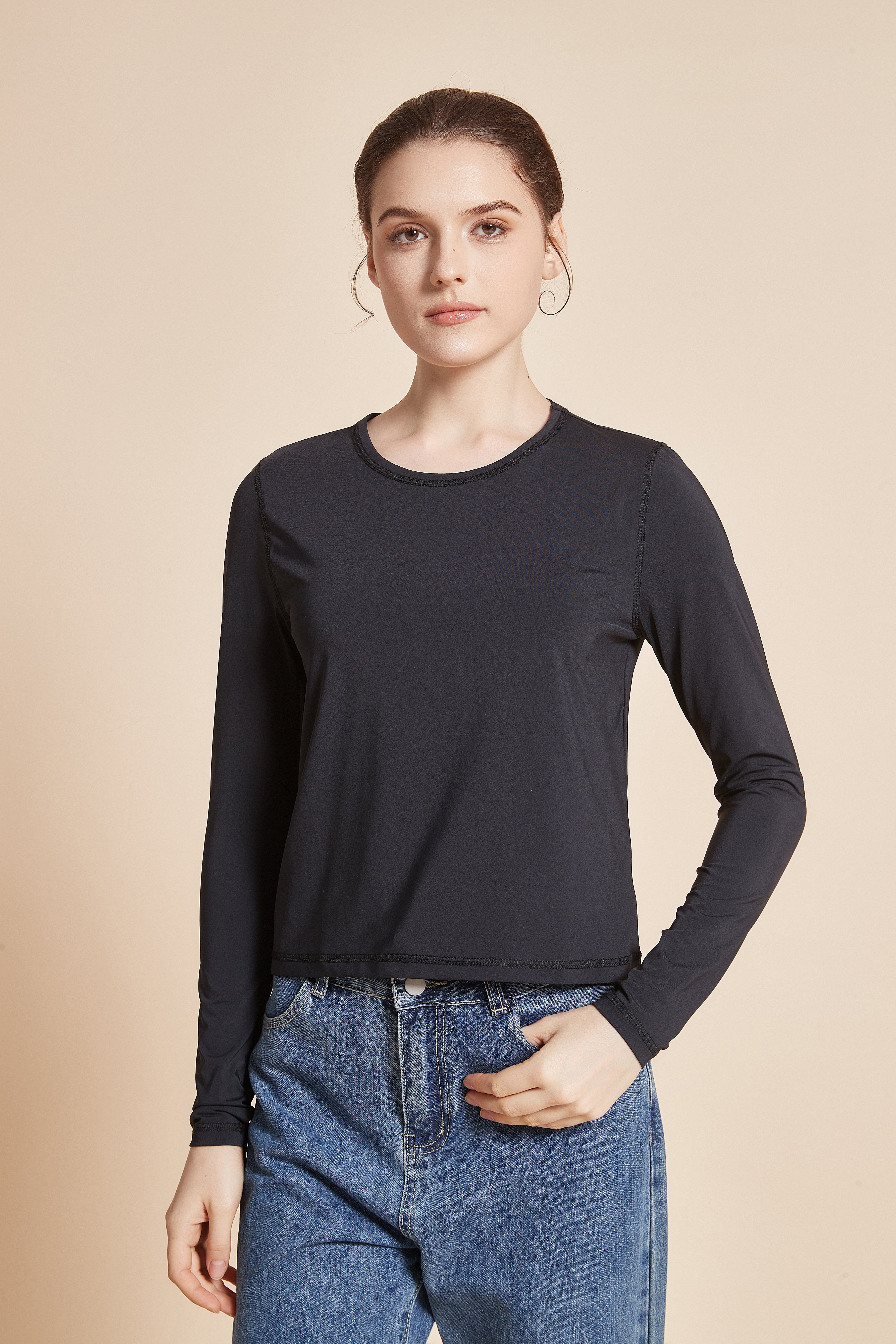 Yola Plain Long-Sleeve T-shirt with Round Neck