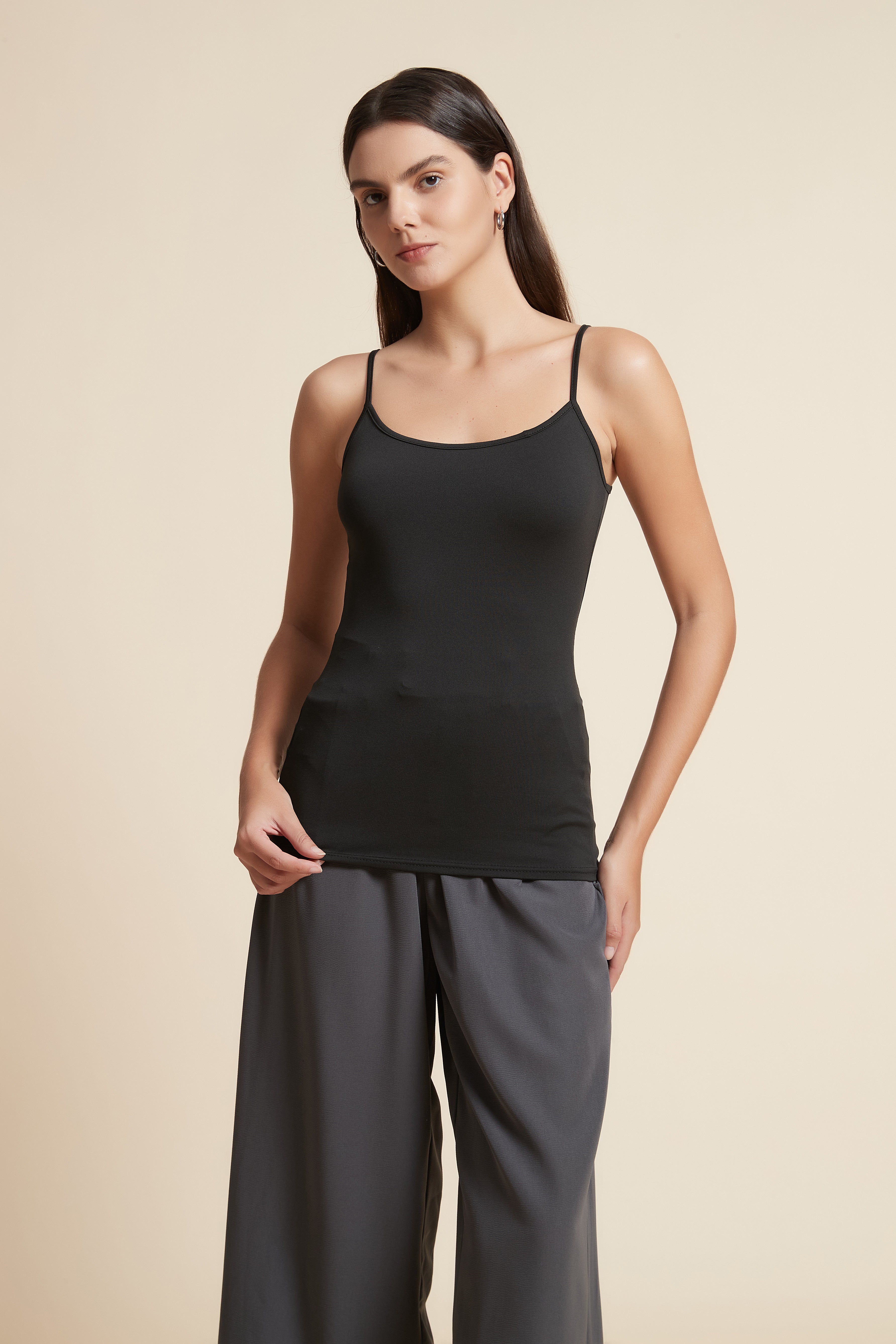 Solid Fitted Tank Top with Sleeveless Straps
