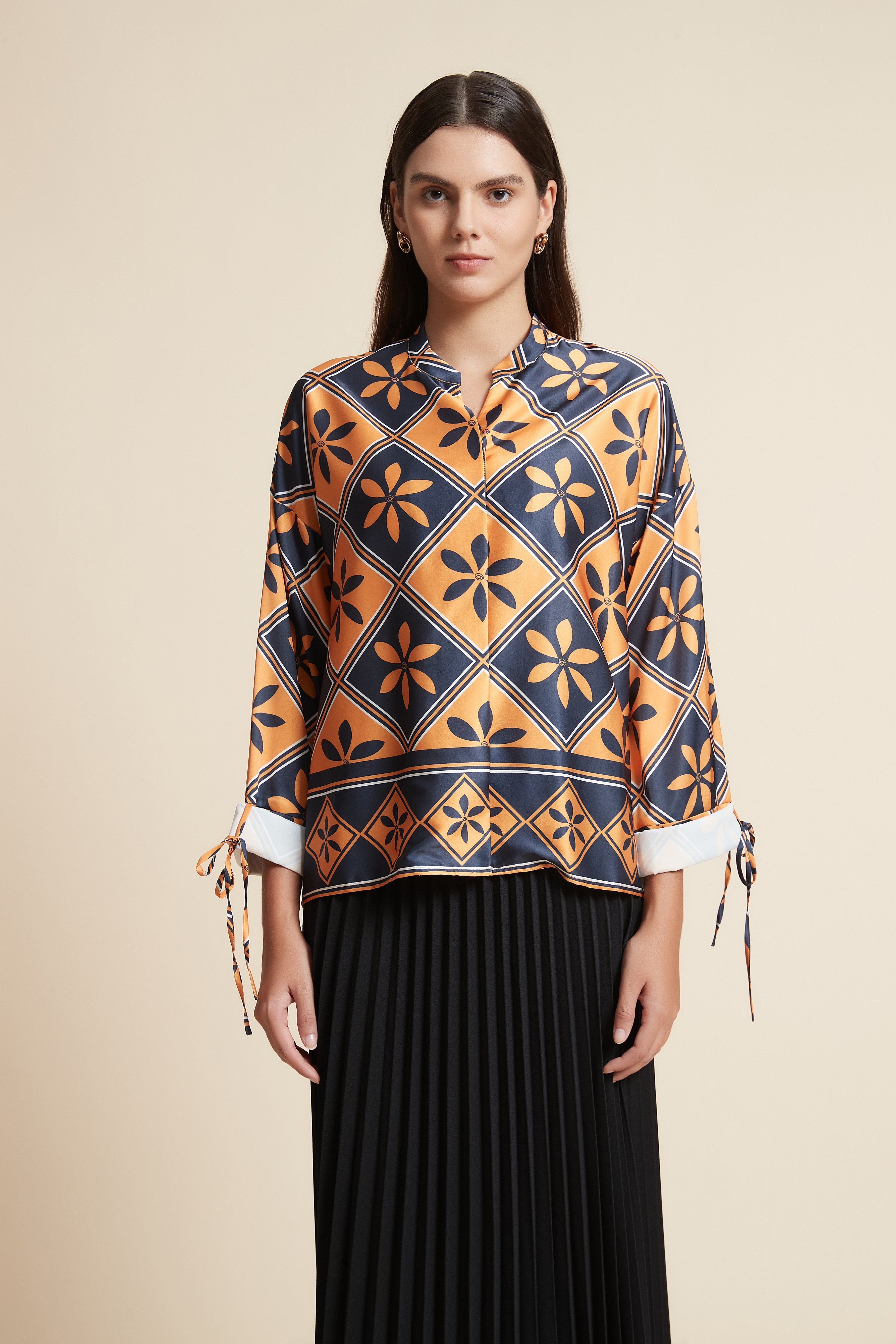 Floral Long Sleeve Oversized Top with Round Neck