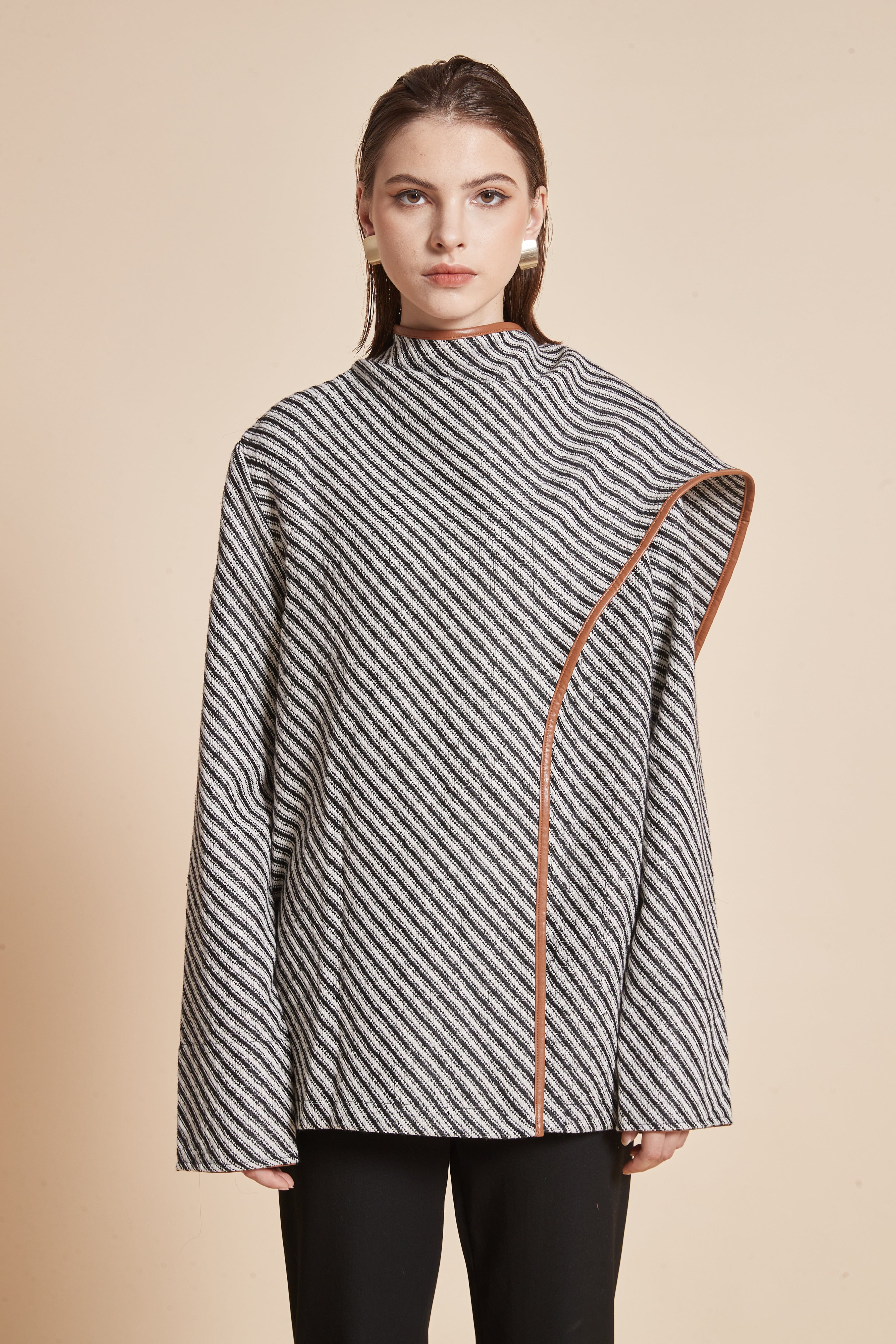 Striped Jacket With Long Sleeves And High Neck