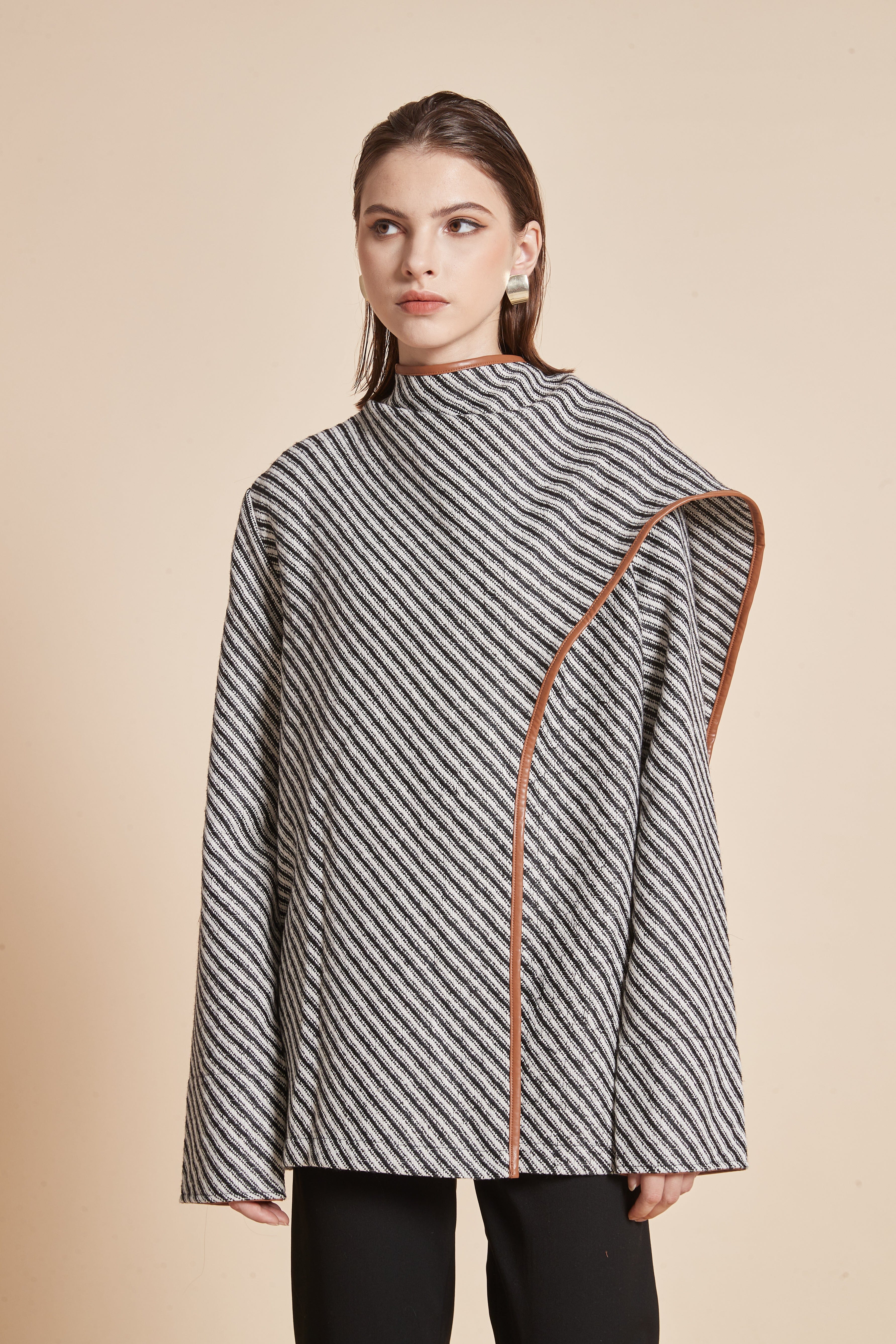Striped Jacket With Long Sleeves And High Neck