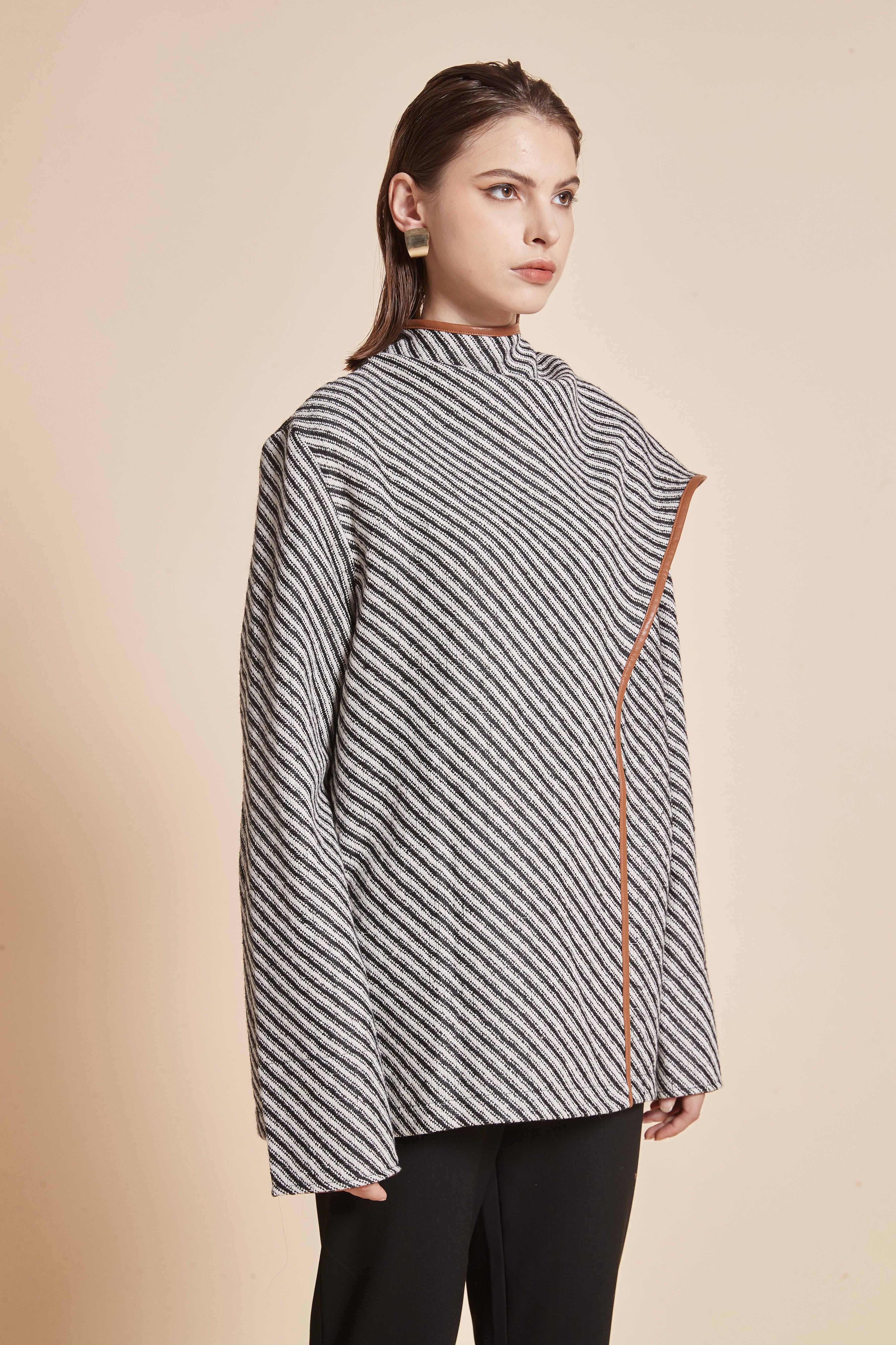 Striped Jacket With Long Sleeves And High Neck