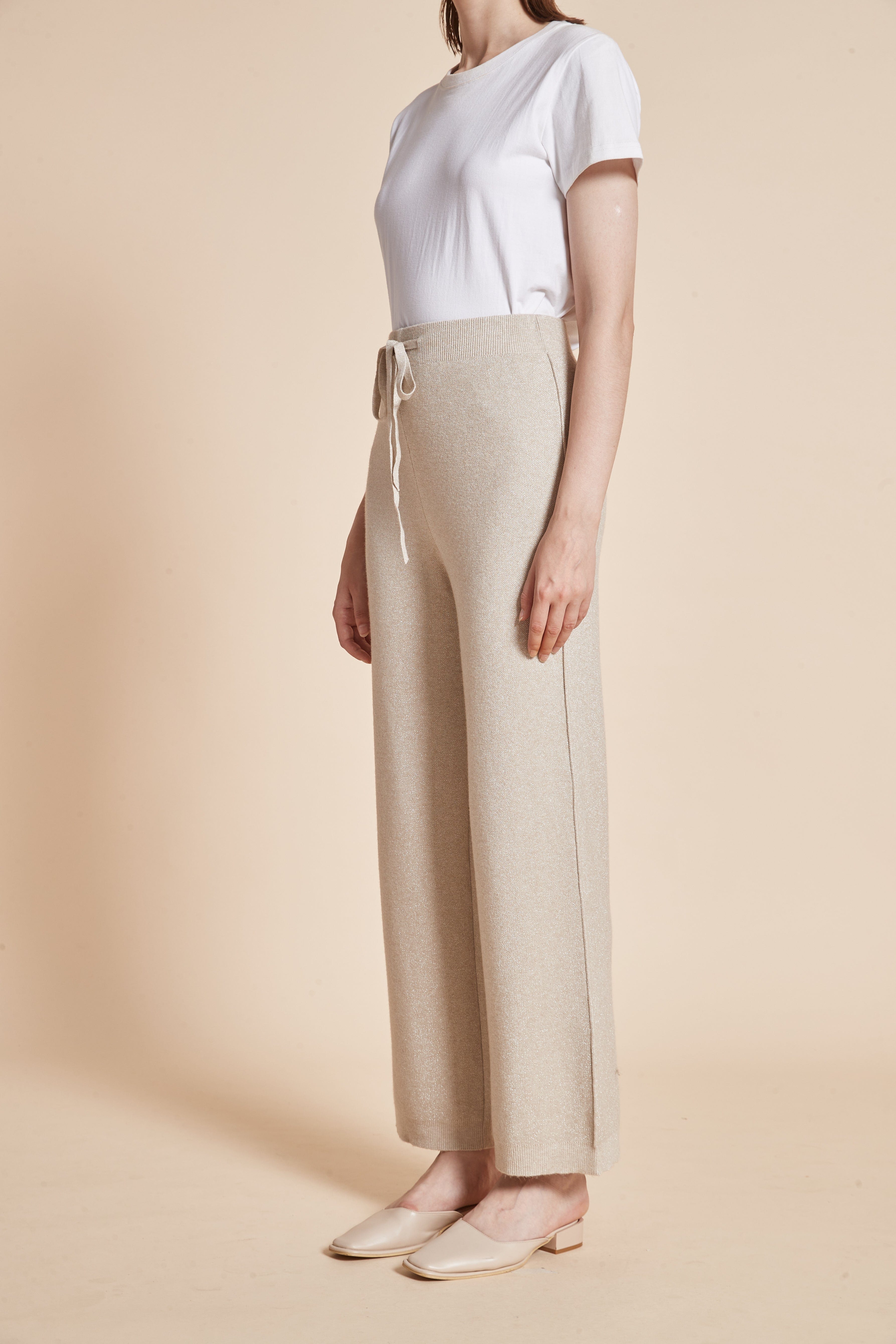 Plain Long Pants With High Waist Tie And Wide Legs