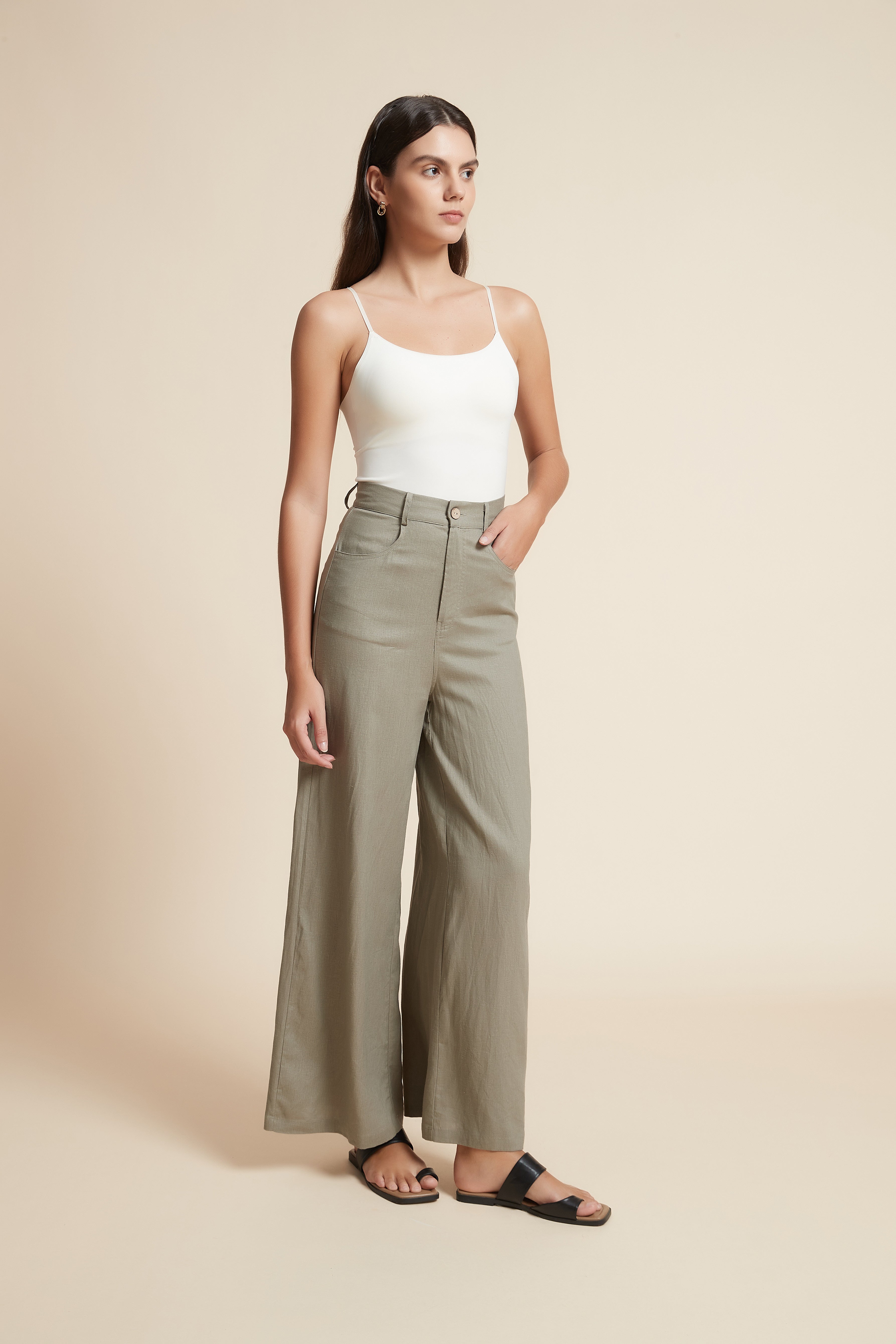 بنطلون سادة بطول عادي