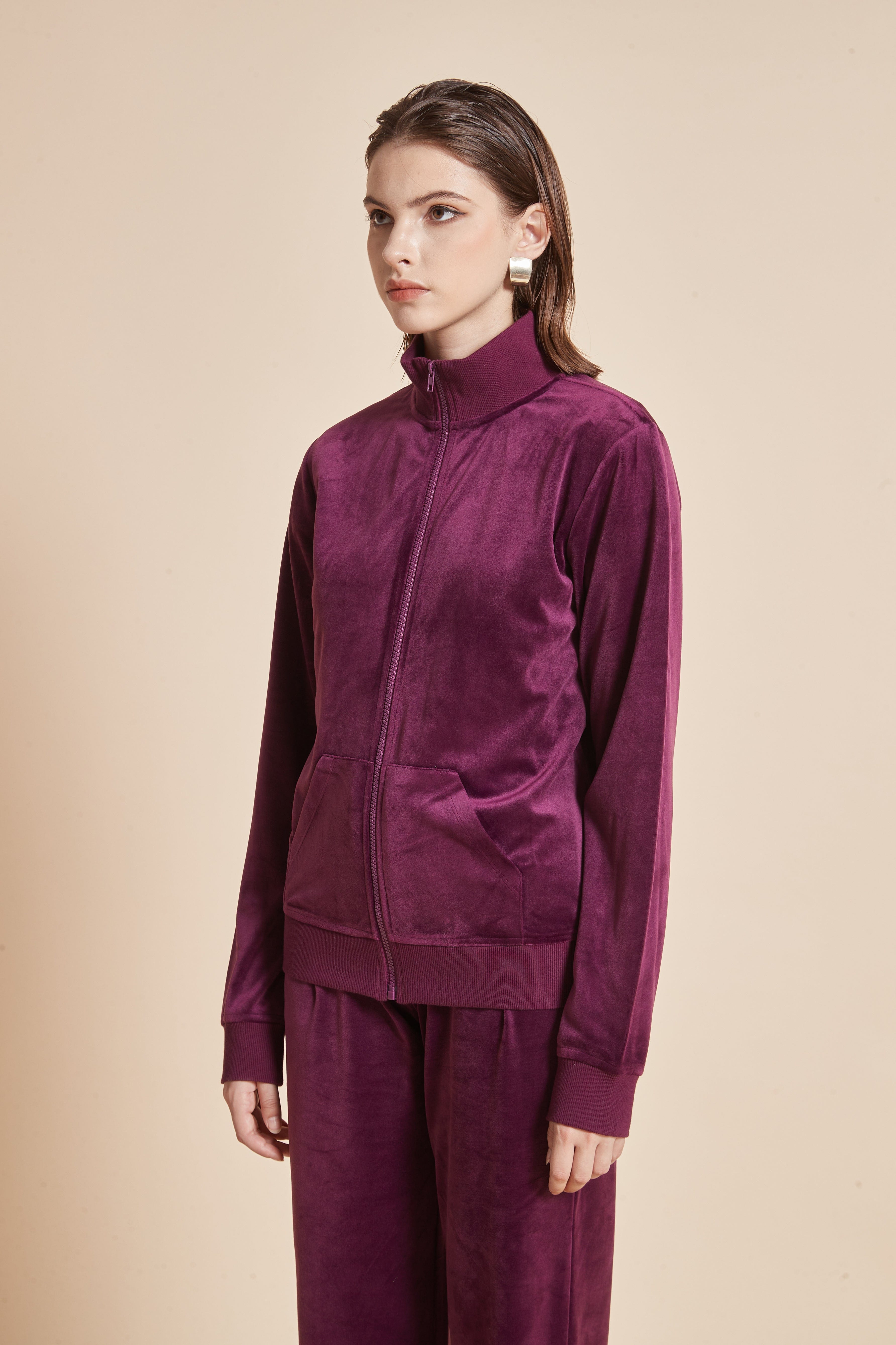 High-Neck Jacket With Long Sleeves And Front Zipper