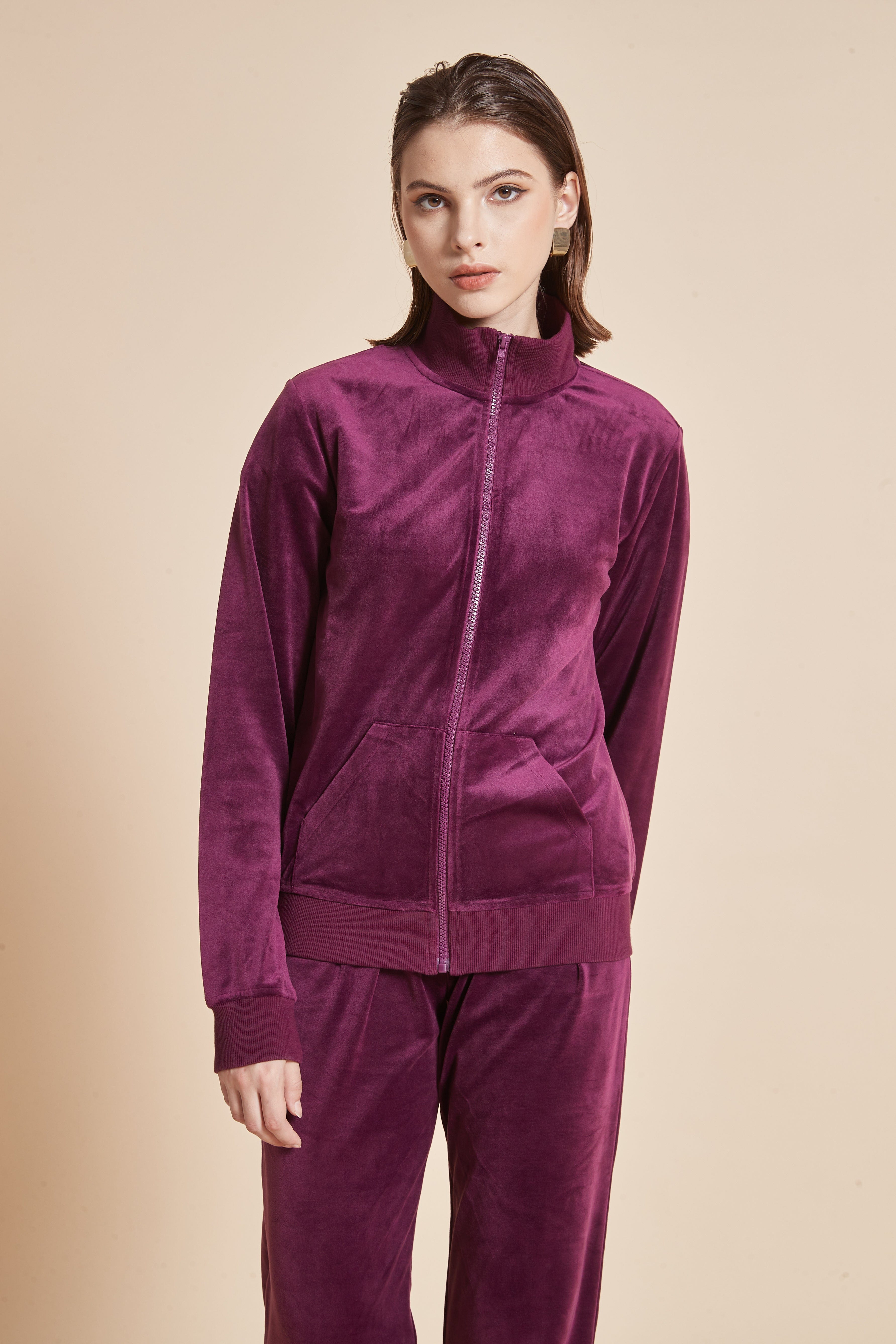 High-Neck Jacket With Long Sleeves And Front Zipper