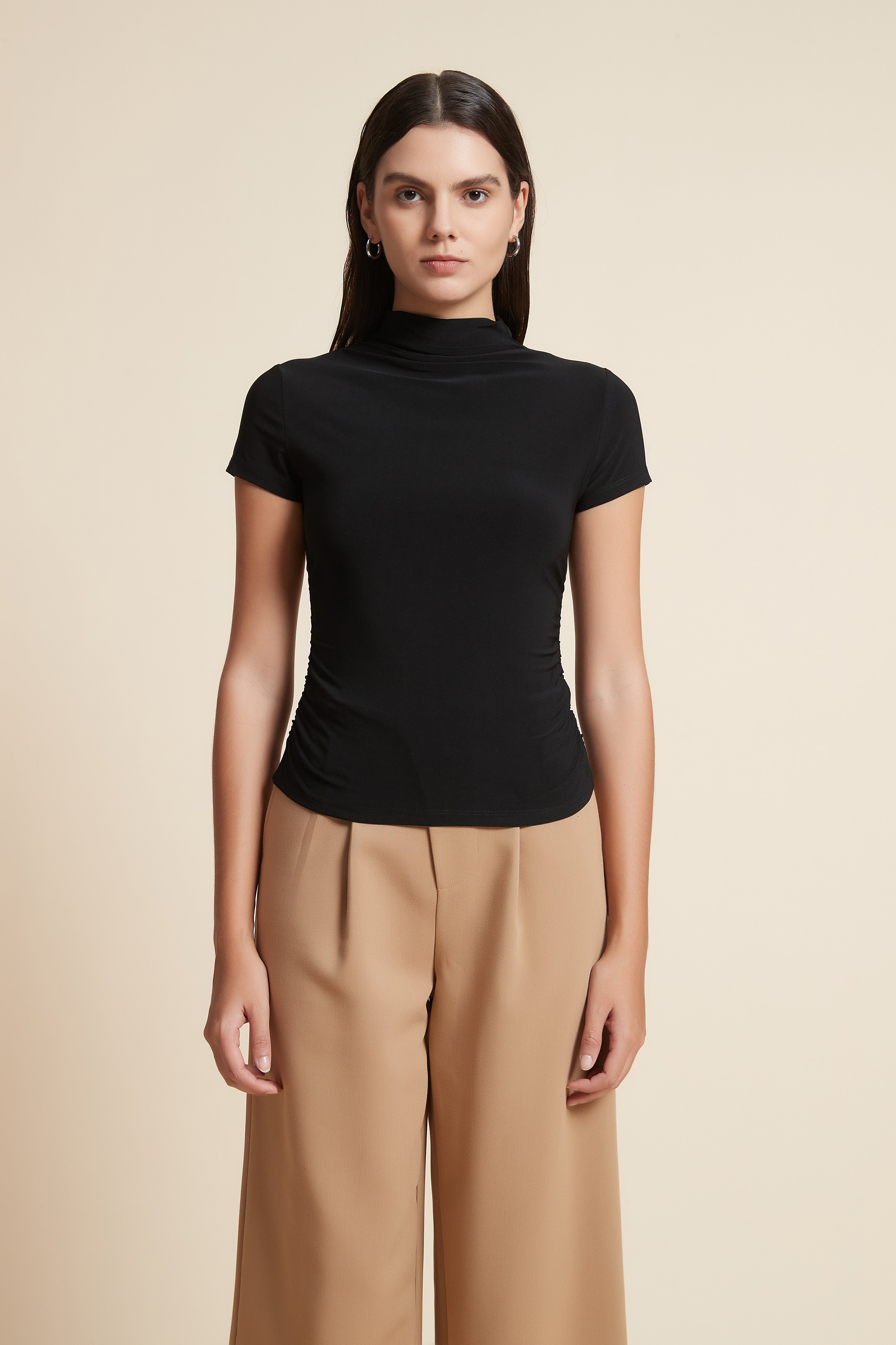 High Neck Short Sleeve Blouse