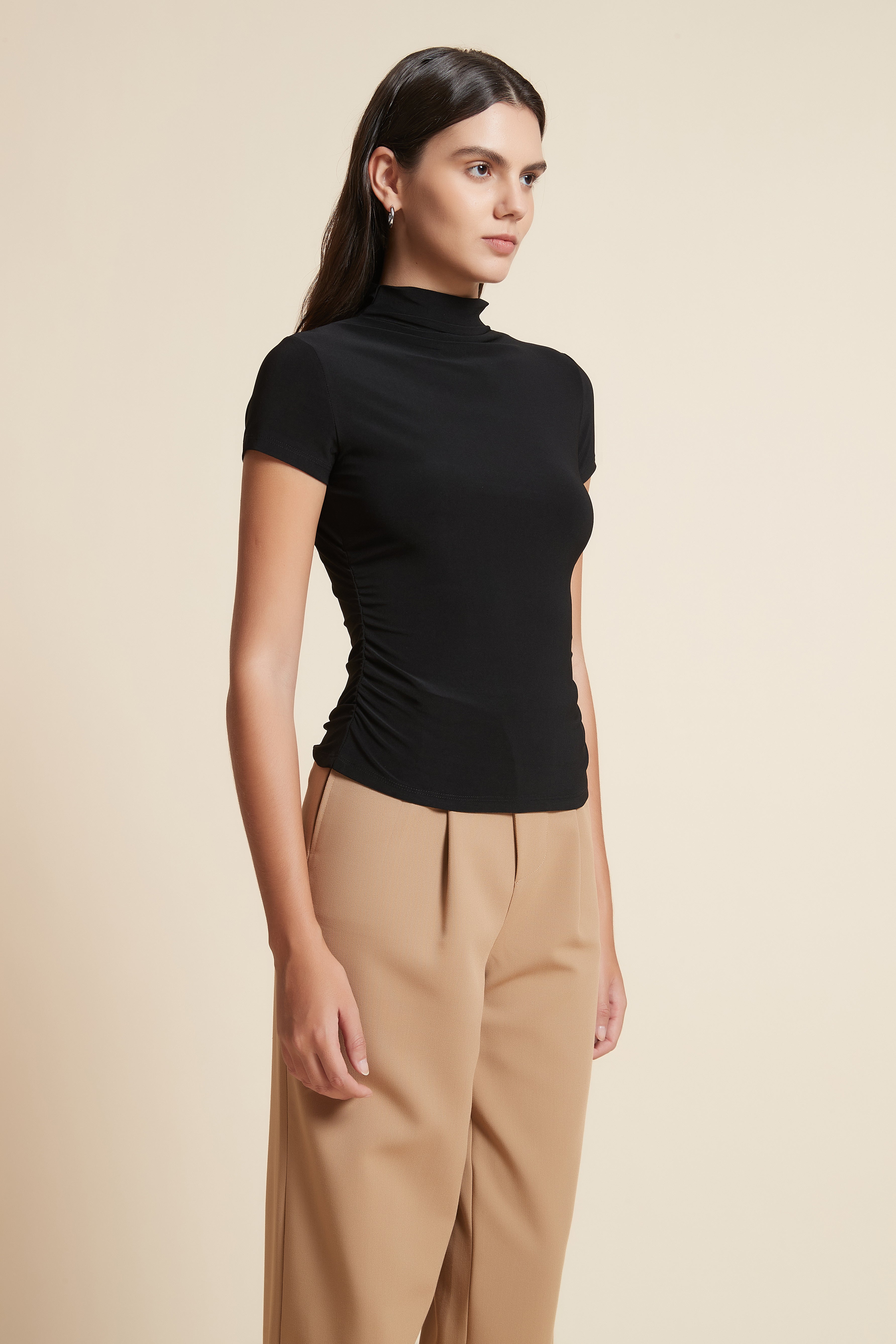 High Neck Short Sleeve Blouse