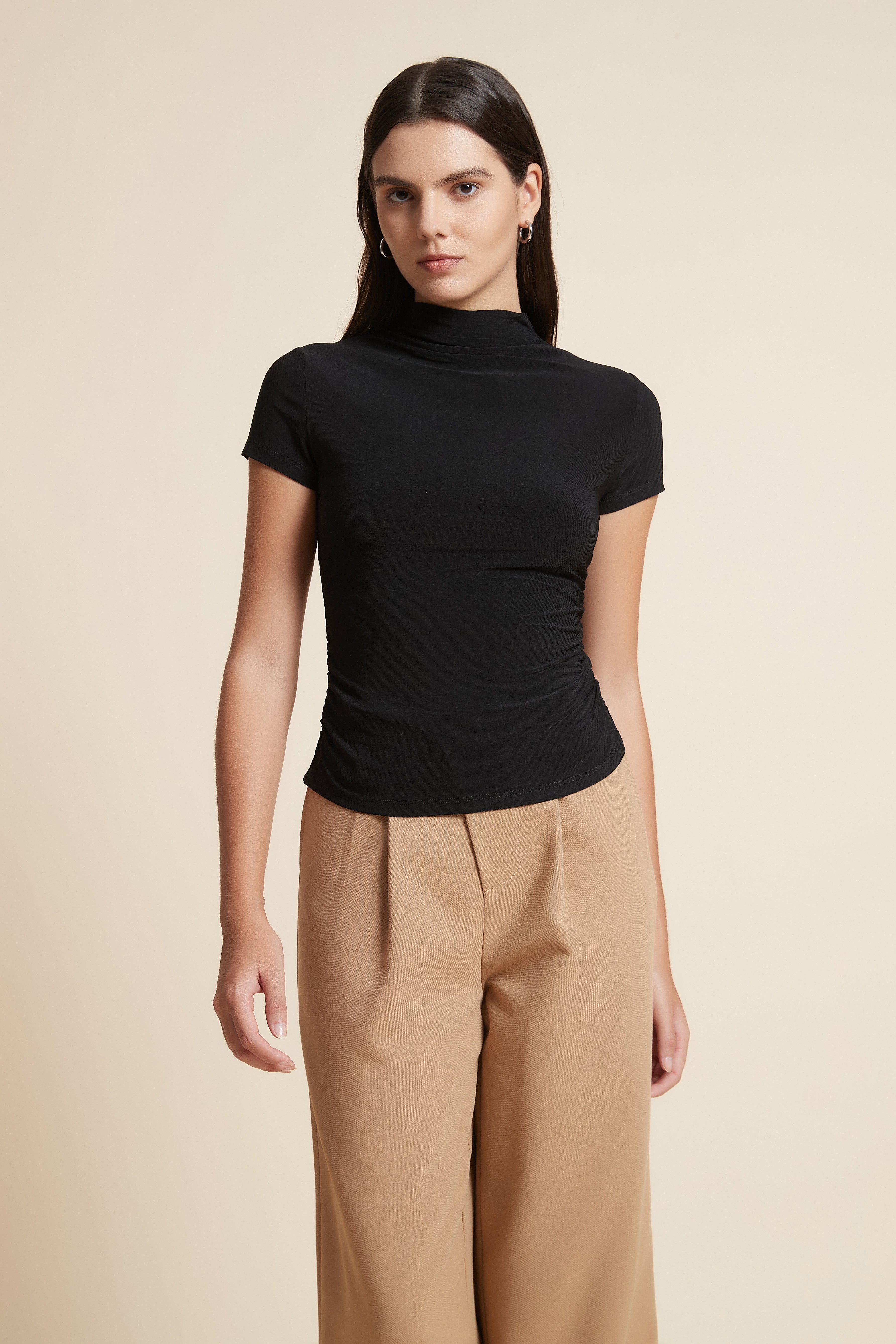 High Neck Short Sleeve Blouse