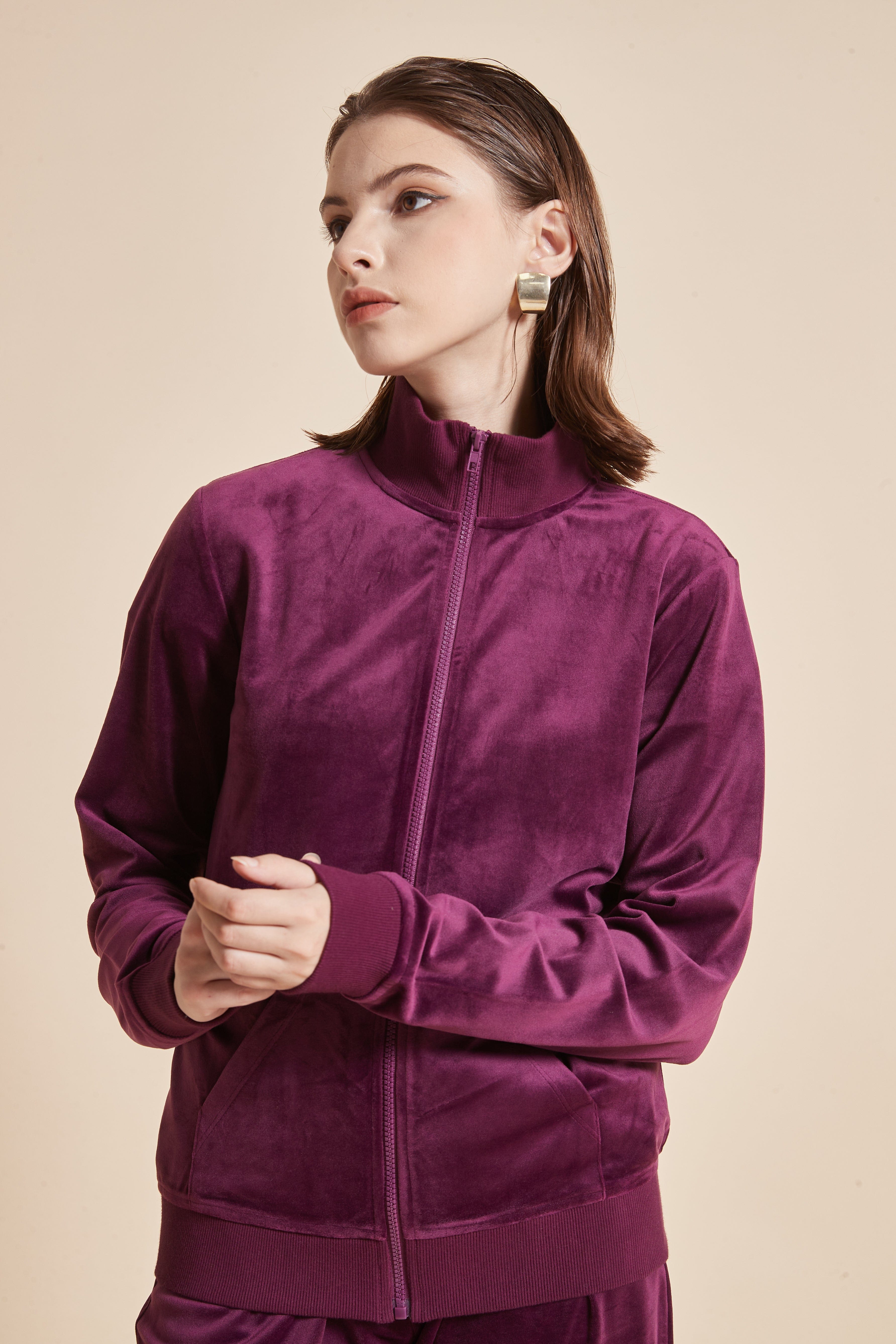 High-Neck Jacket With Long Sleeves And Front Zipper