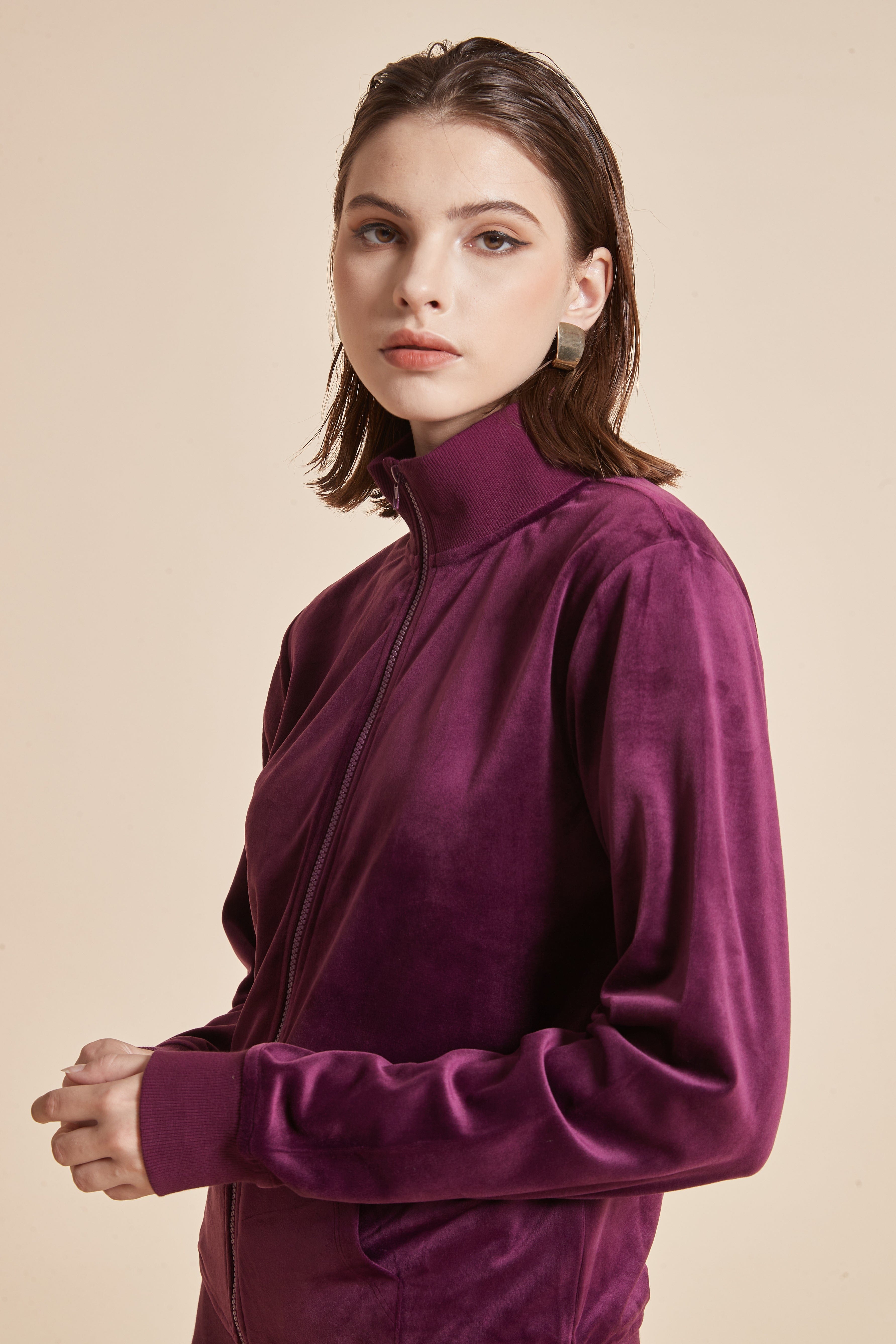 High-Neck Jacket With Long Sleeves And Front Zipper