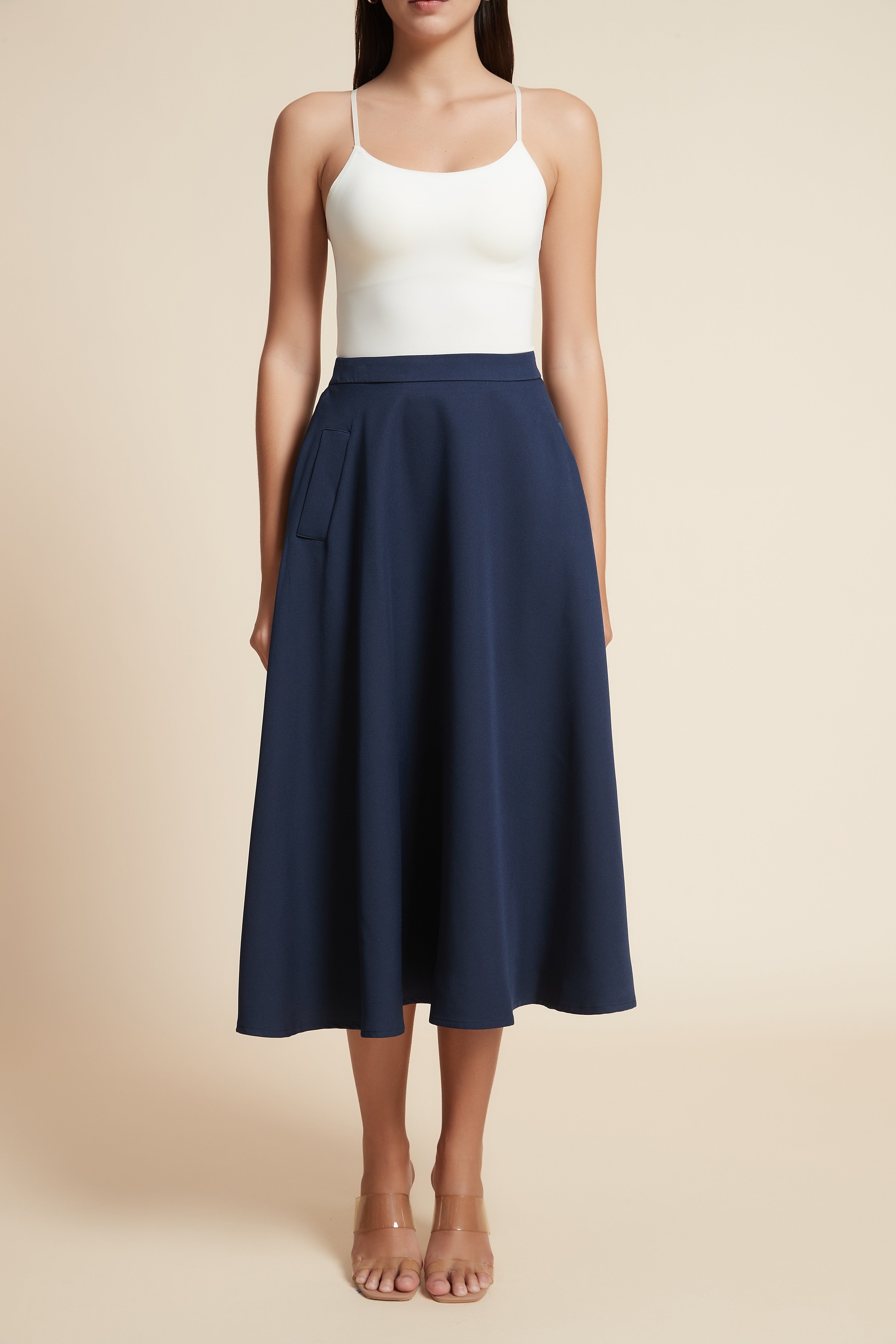 Plain Ruffled Midi Skirt