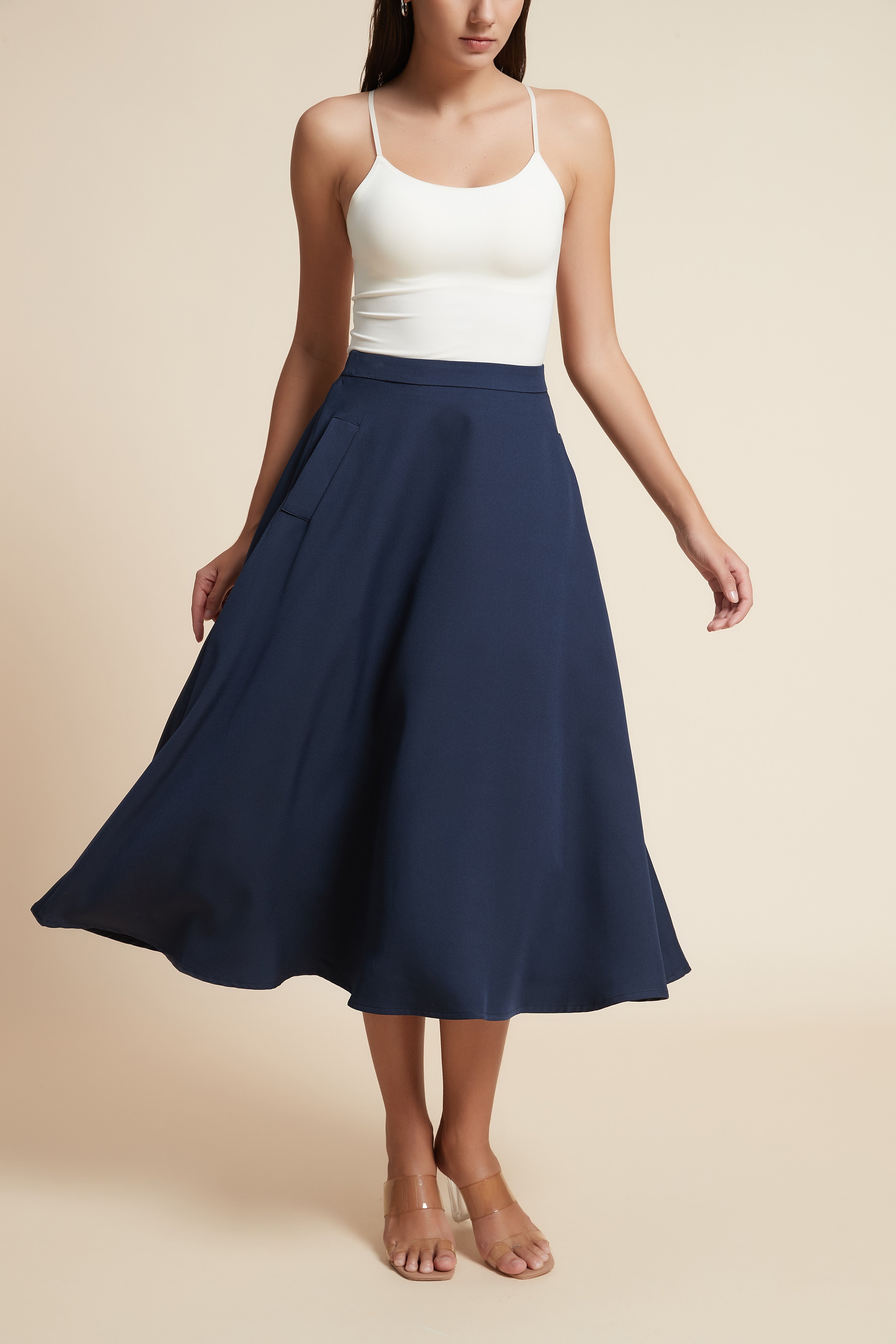Plain Ruffled Midi Skirt