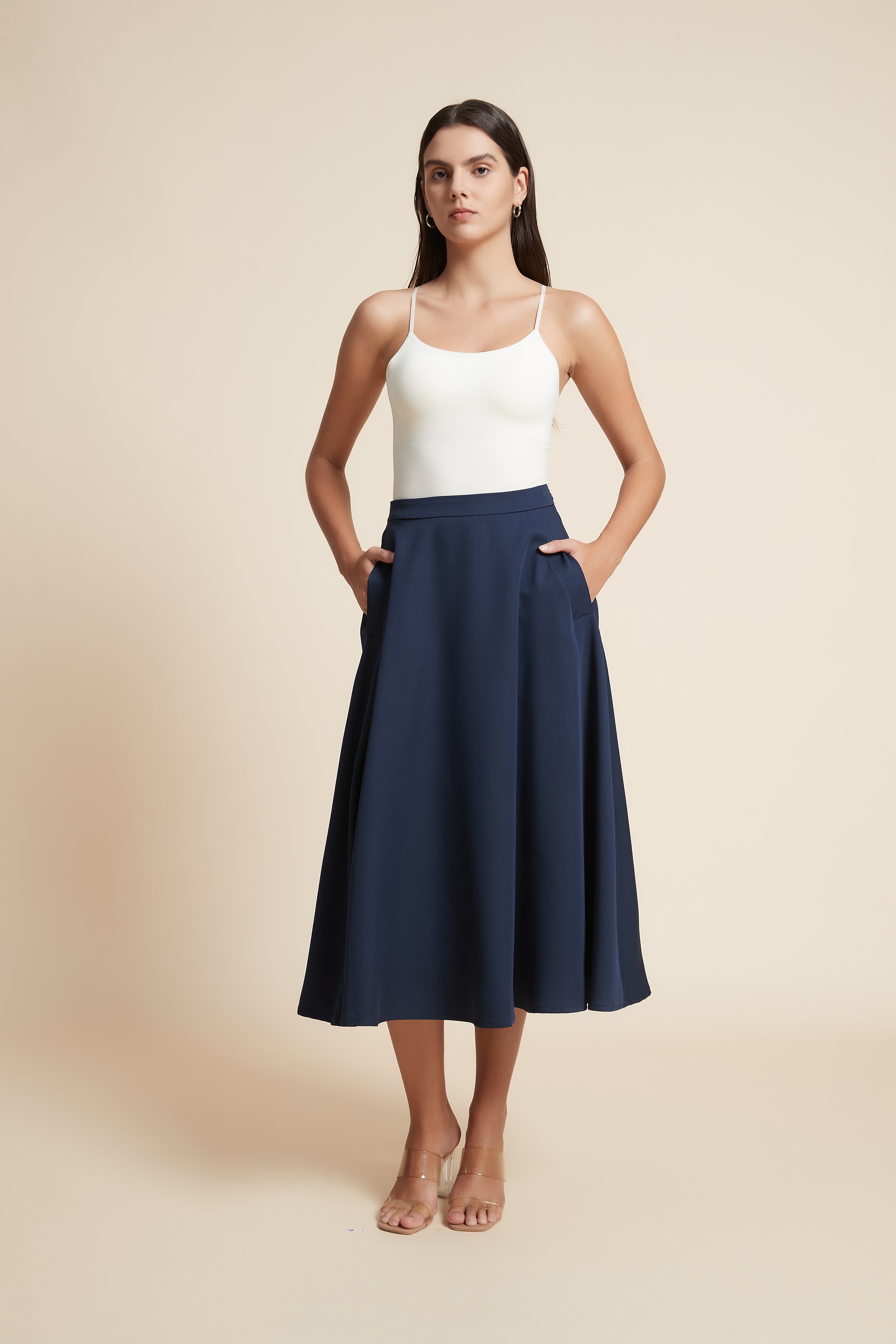 Plain Ruffled Midi Skirt