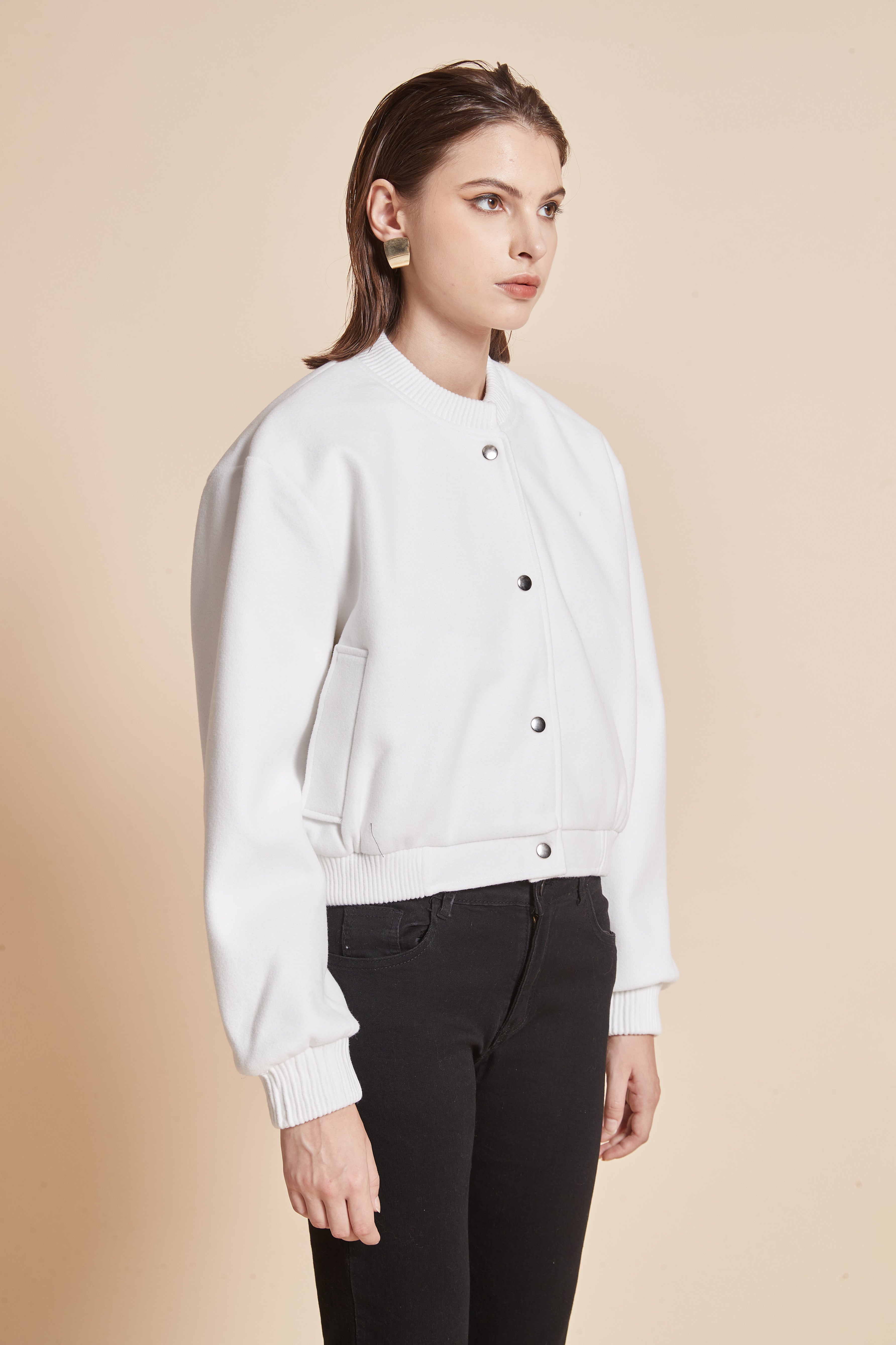 Yola Plain Jacket with Front Buttons and Long Sleeves