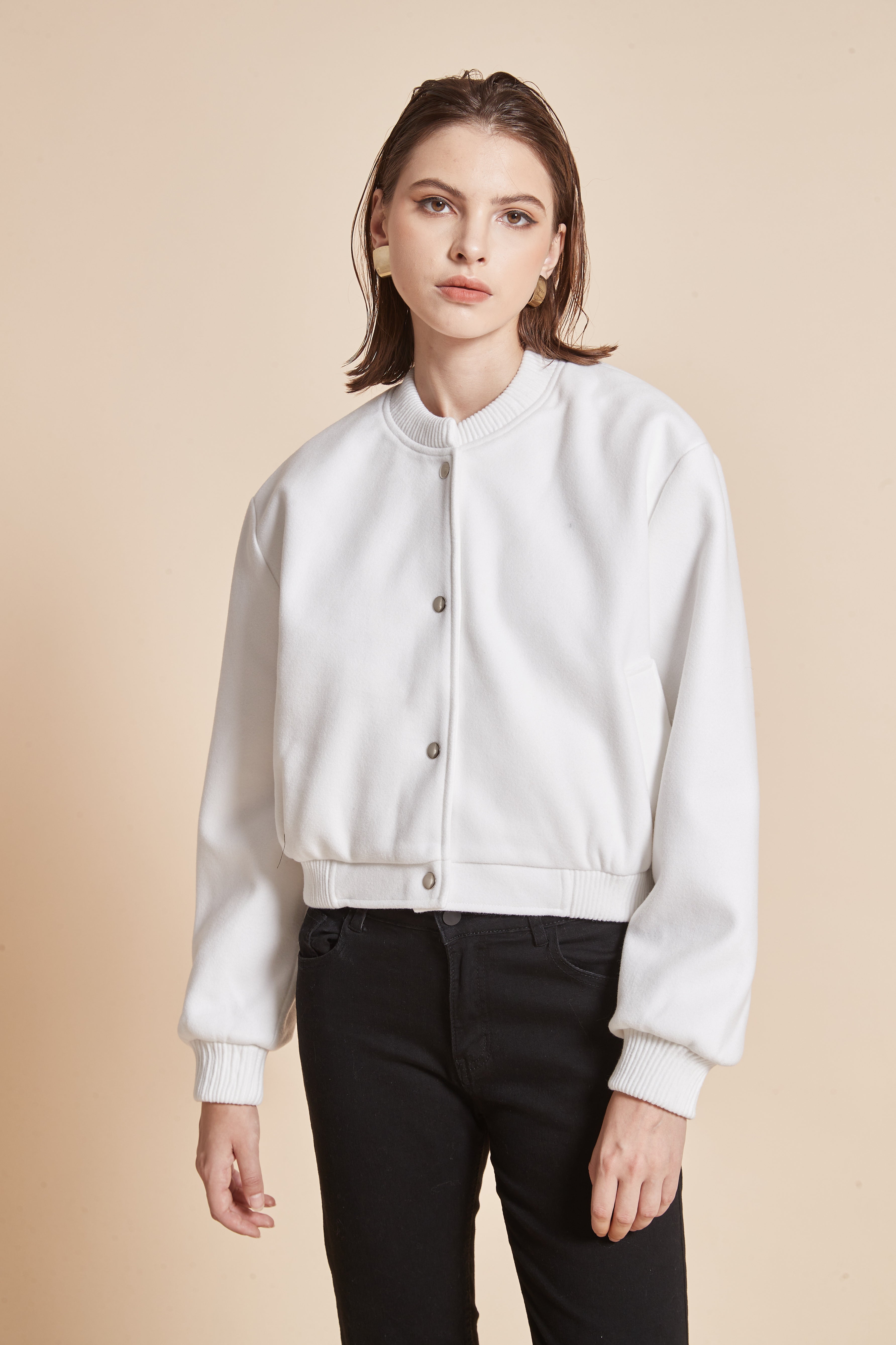 Yola Plain Jacket with Front Buttons and Long Sleeves