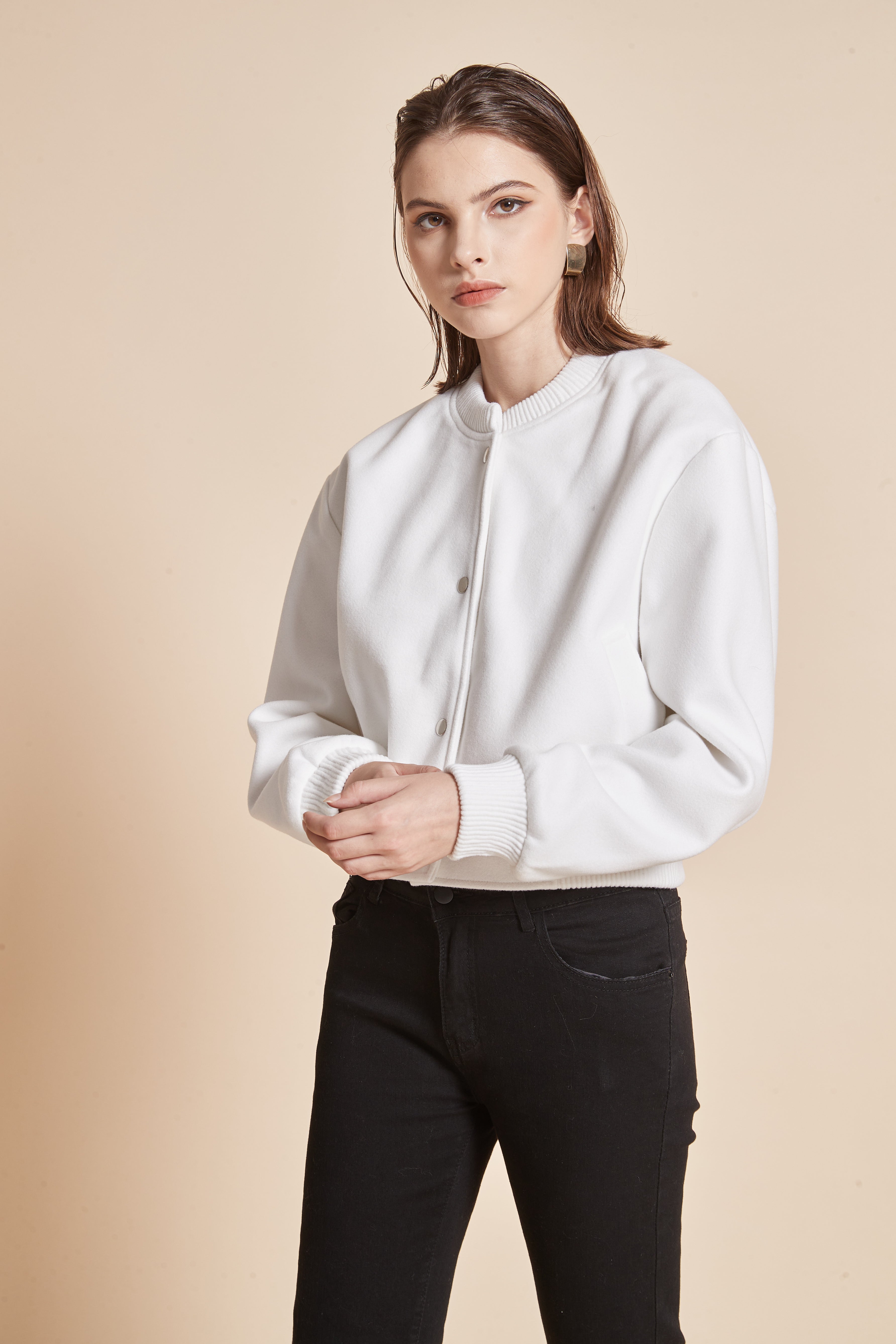 Yola Plain Jacket with Front Buttons and Long Sleeves