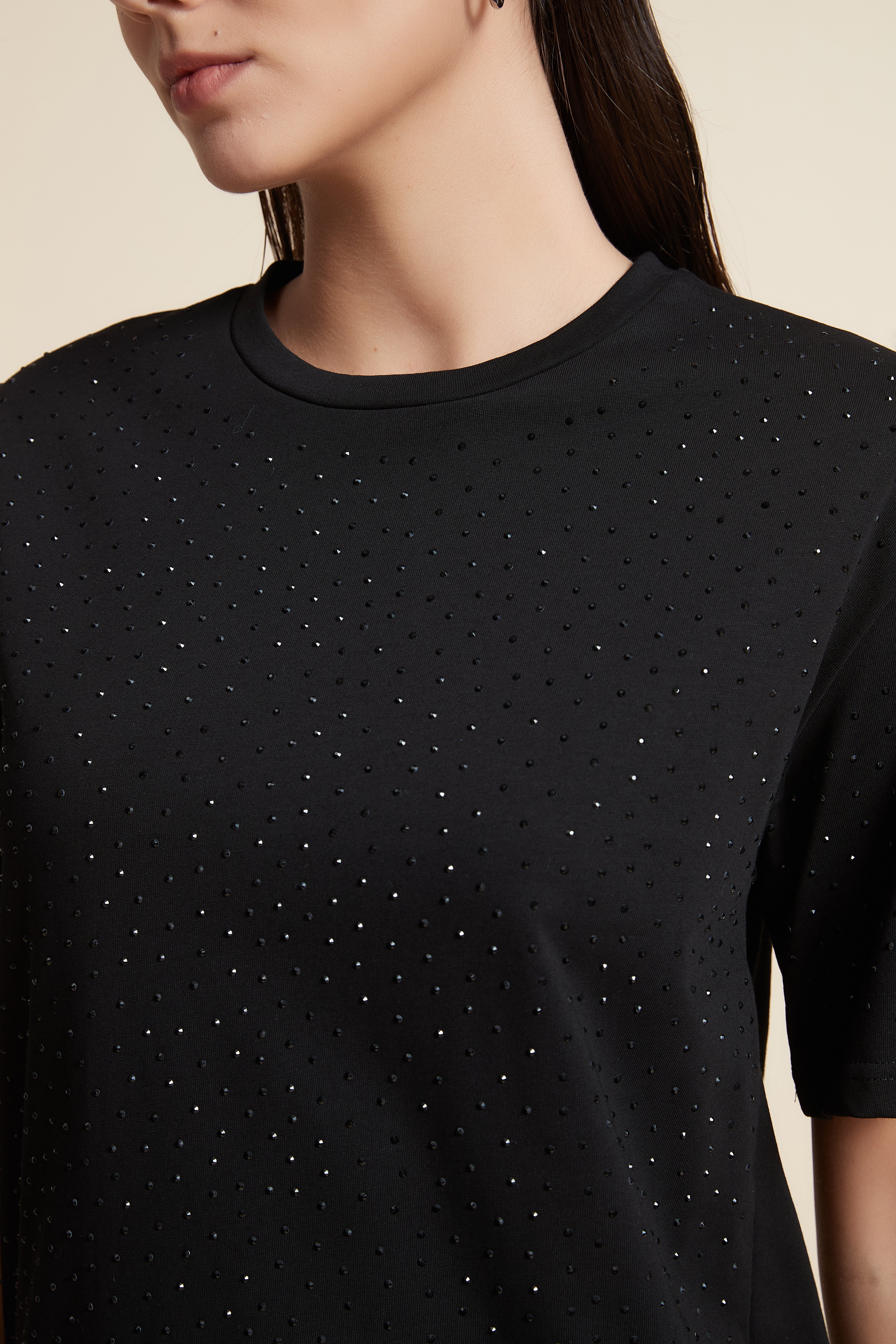 Shiny Half Sleeve Top with Round Neck