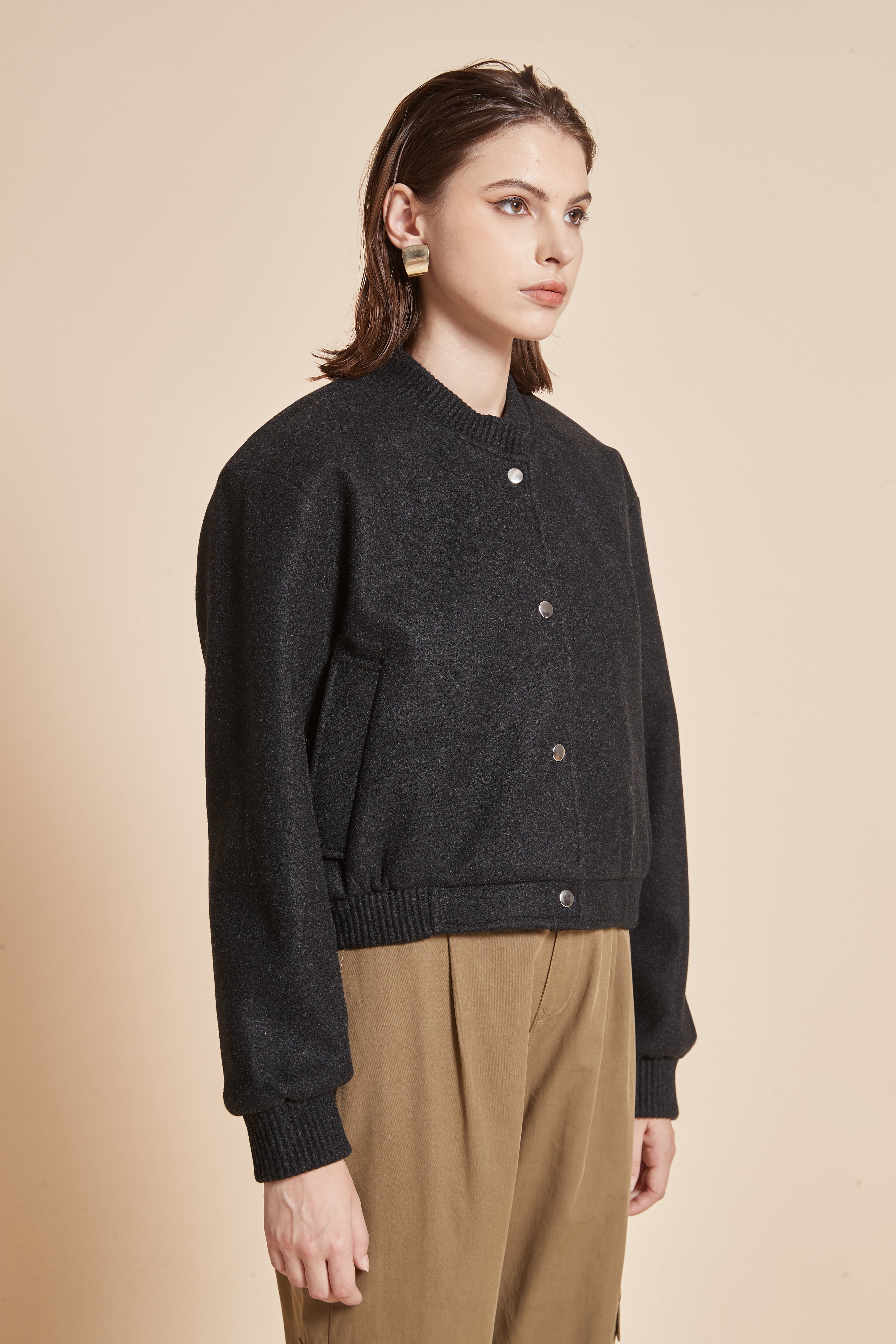 Yola Plain Jacket with Front Buttons and Long Sleeves