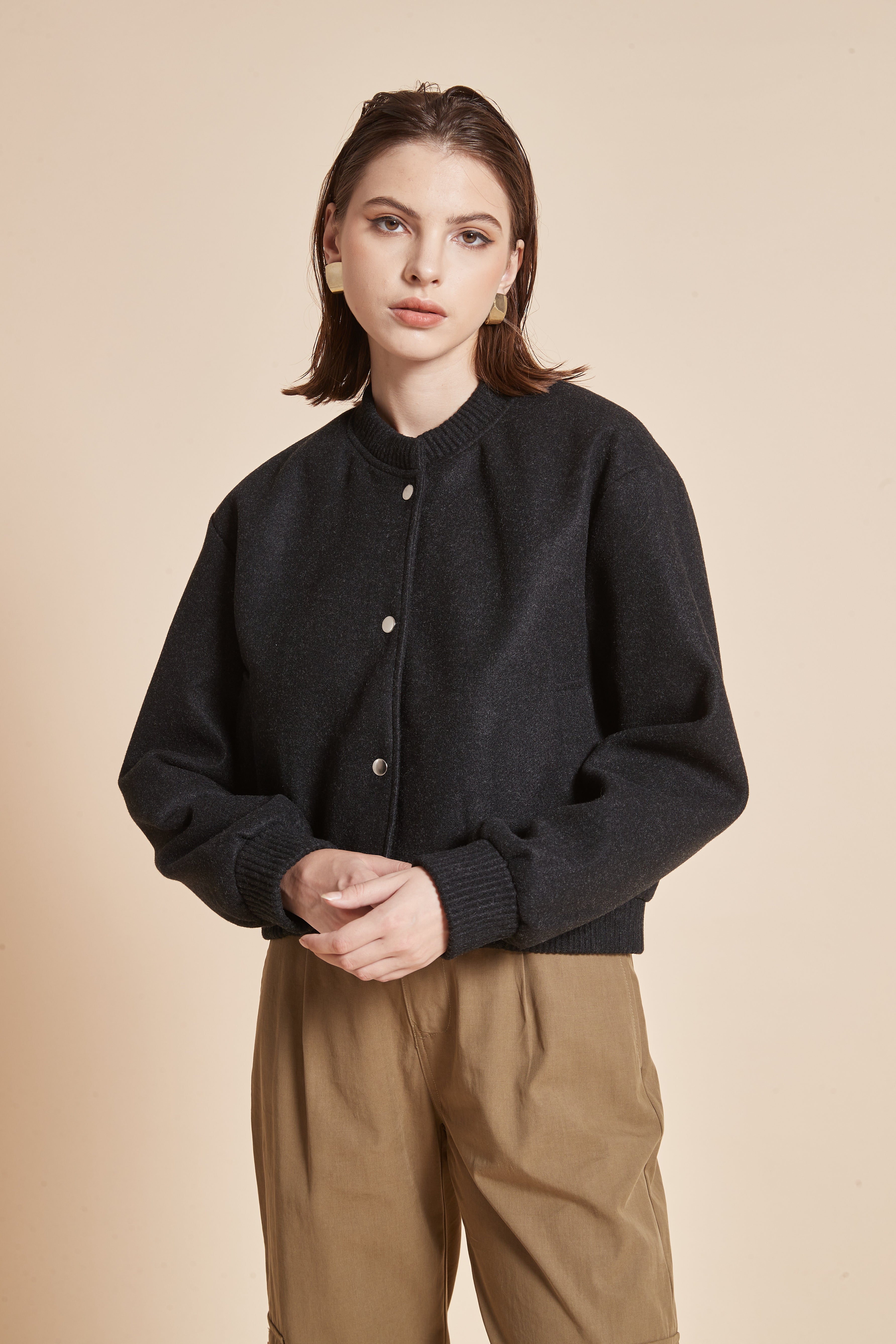 Yola Plain Jacket with Front Buttons and Long Sleeves