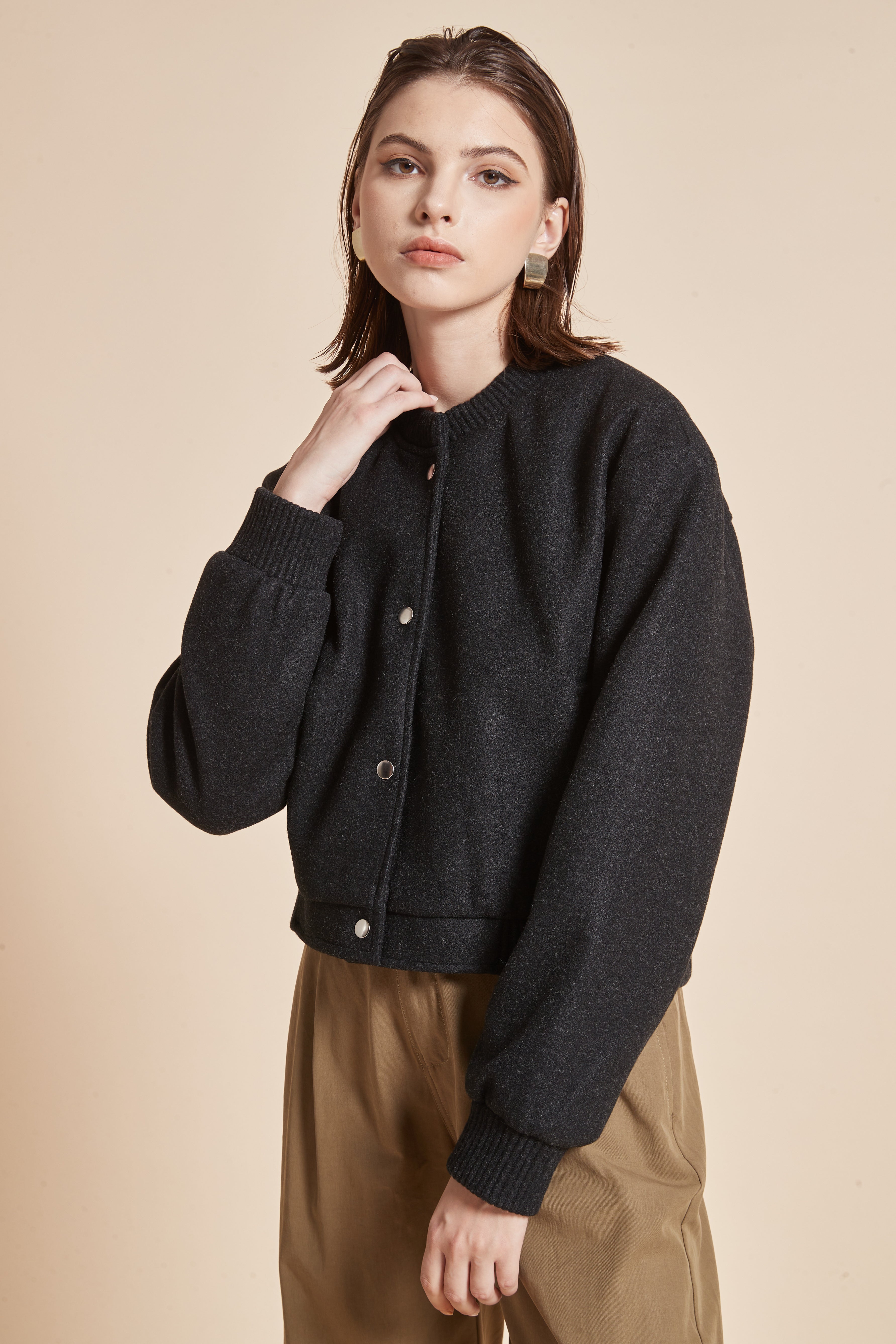 Yola Plain Jacket with Front Buttons and Long Sleeves