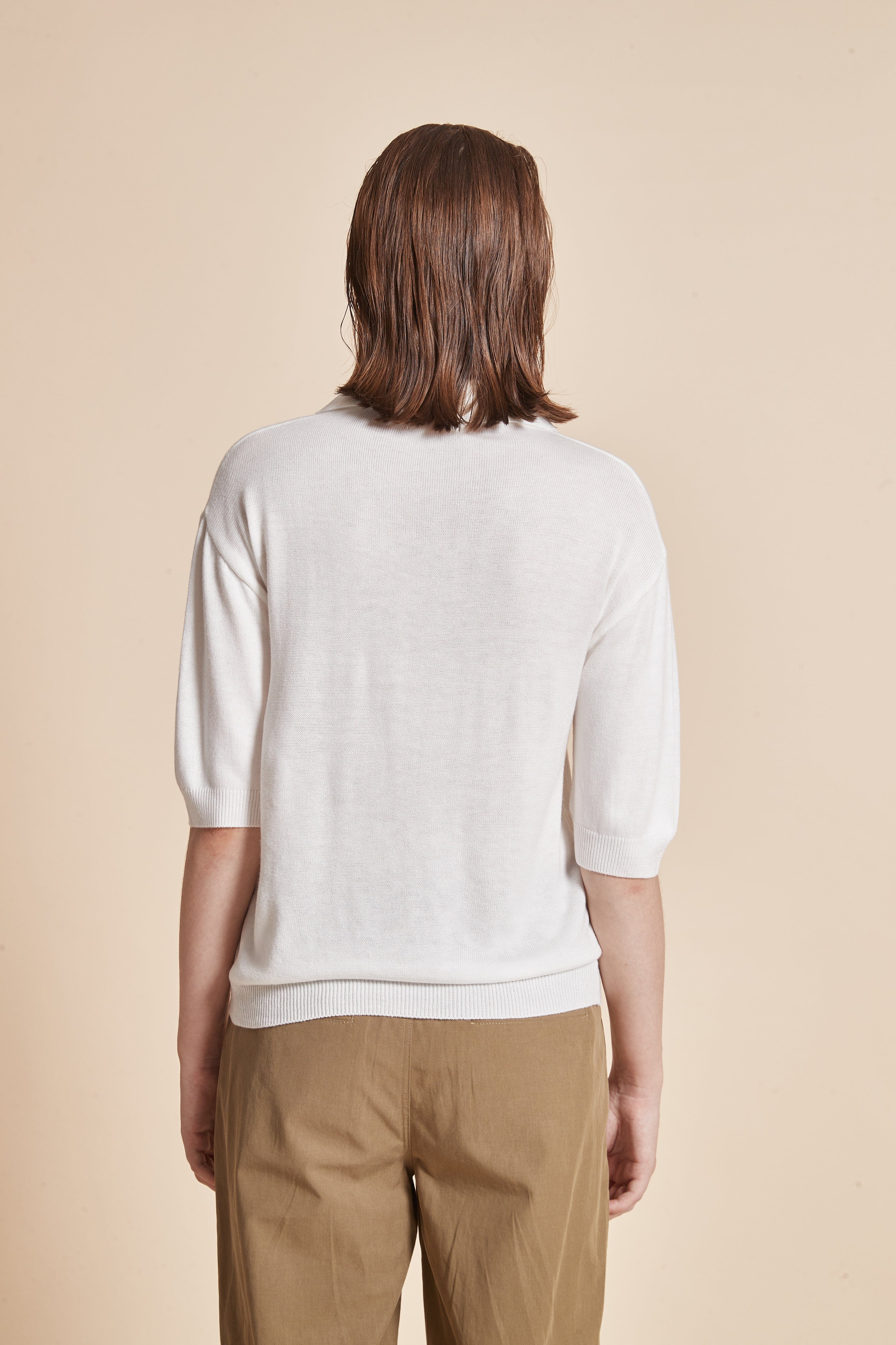 Plain Half-Sleeve Blouse With Collar