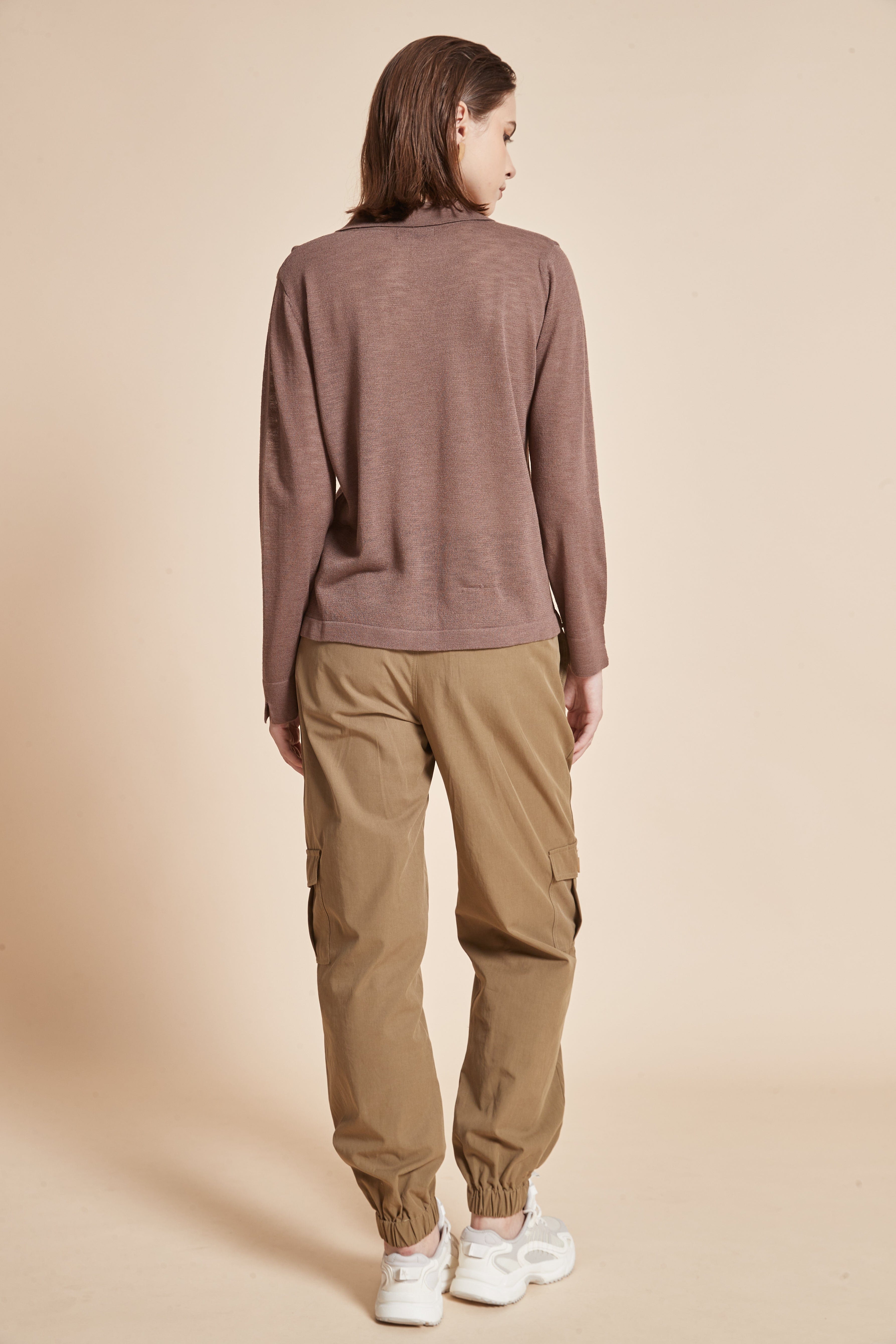 Plain Blouse With Long Sleeves And V-Neck Collar