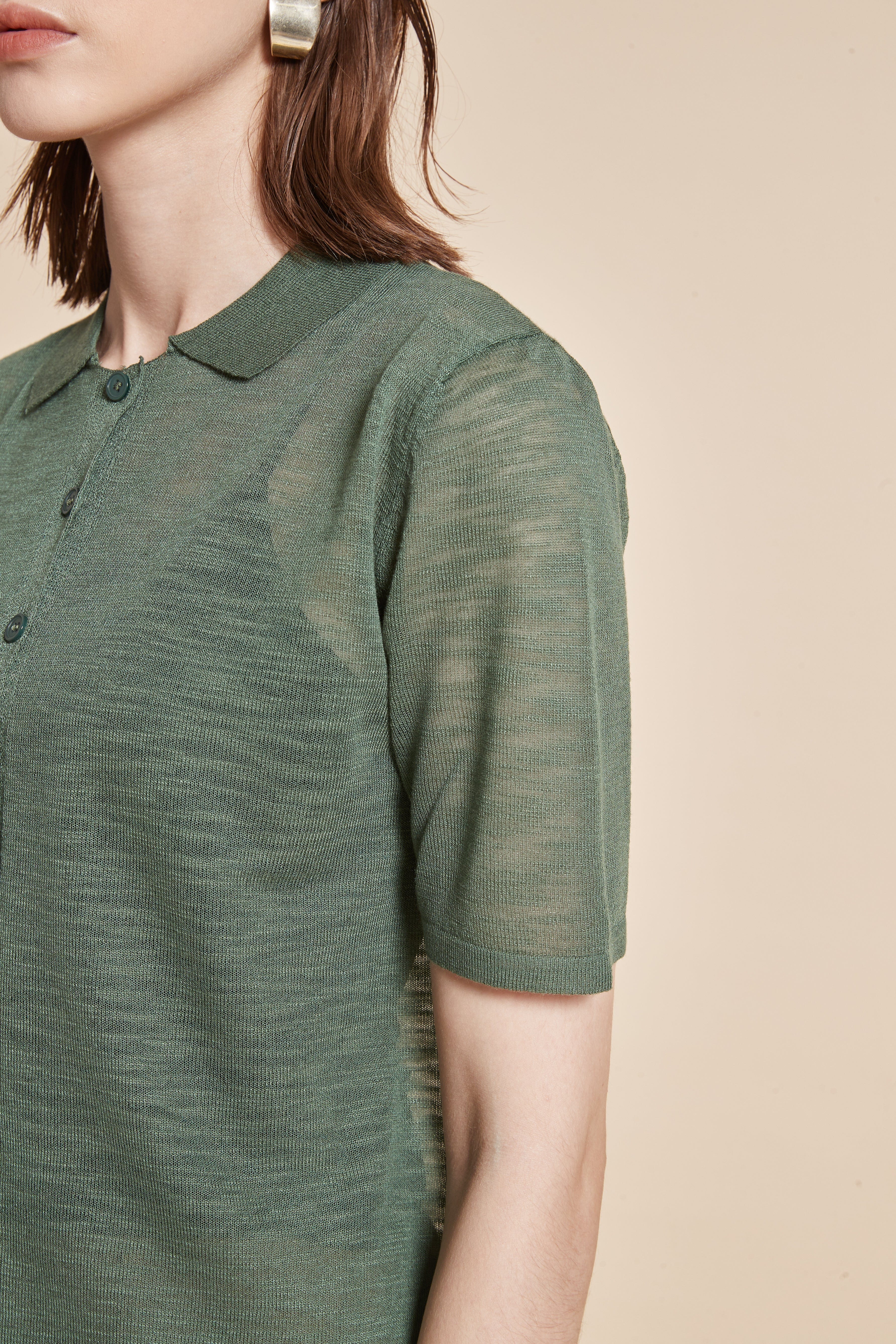 Plain Half-Sleeve Blouse with Front Buttons and Collar
