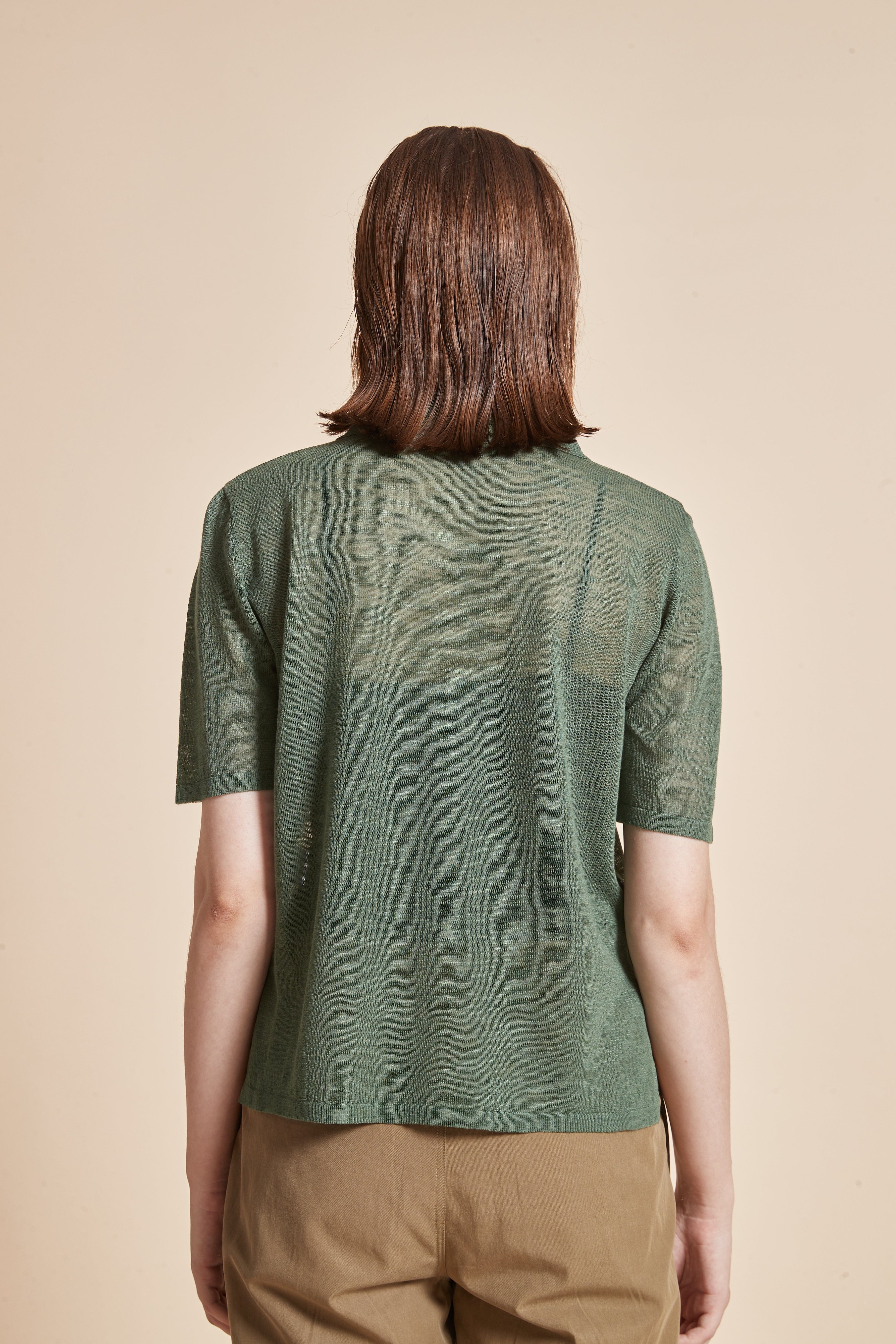 Plain Half-Sleeve Blouse with Front Buttons and Collar