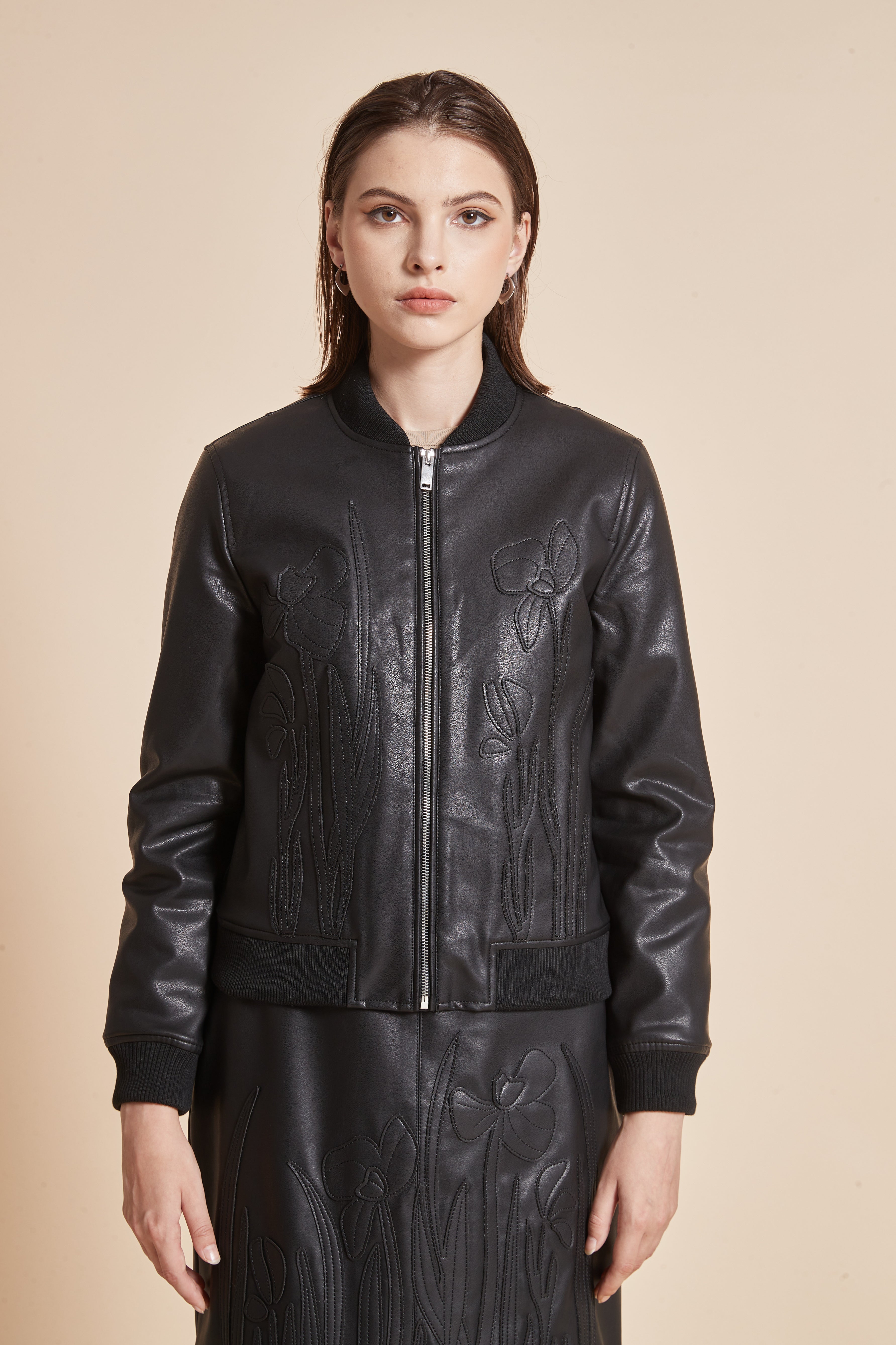 Embroidered Jacket With Long Sleeves And Zipper